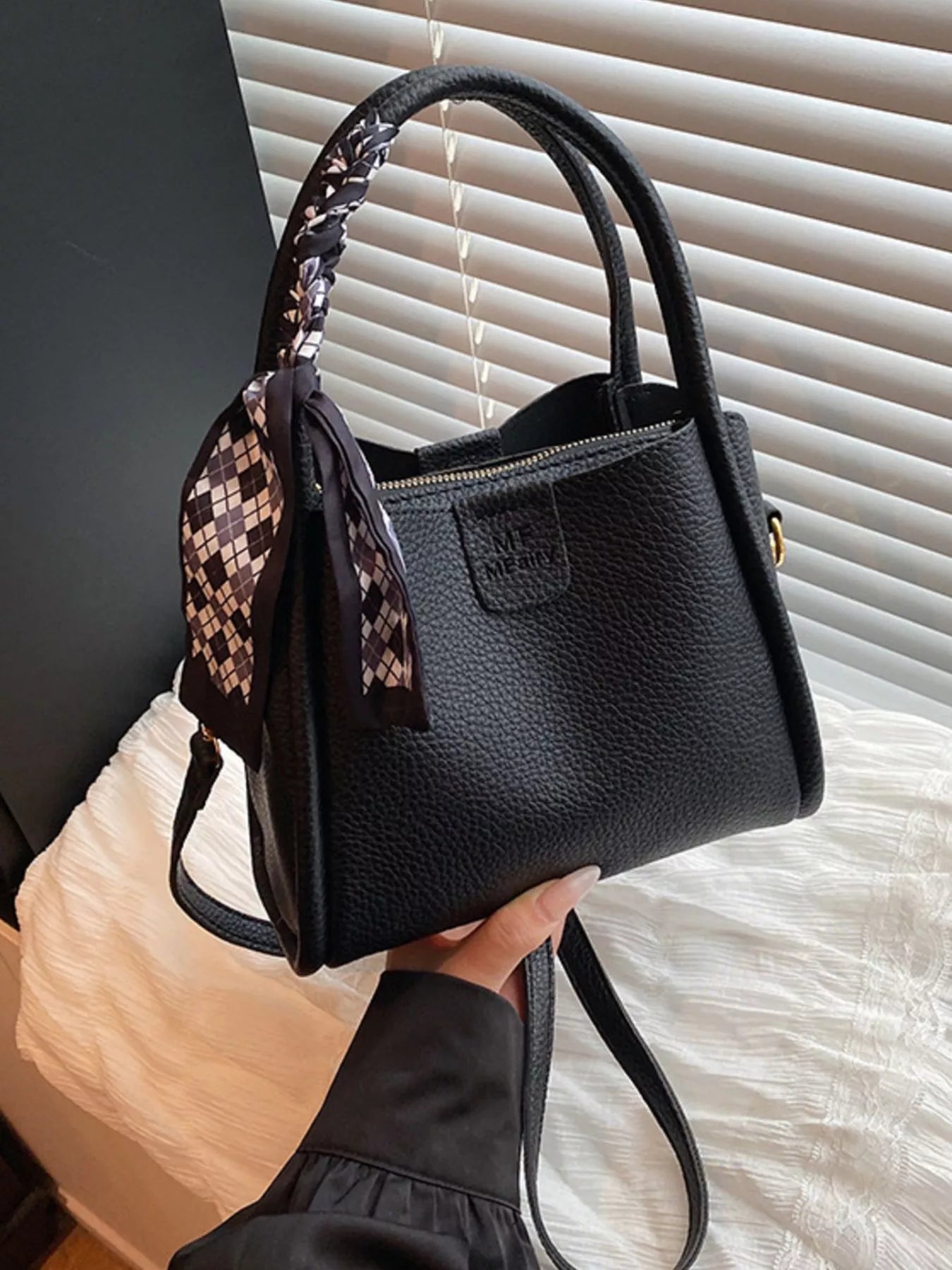 Leather Crossbody Bag with Scarf Accent