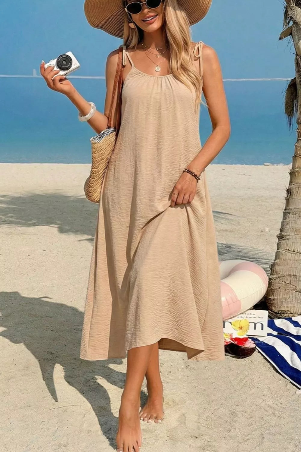 Tie-Shoulder Flowy Midi Dress