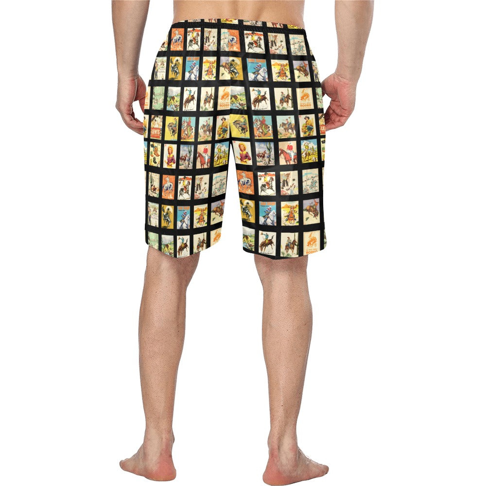 Baha Ranch Vintage Cowboy Collage Western Men's Swim Trunk Shorts