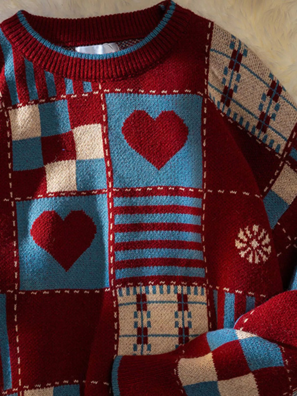 Men's Heart Pattern Checkered Sweater
