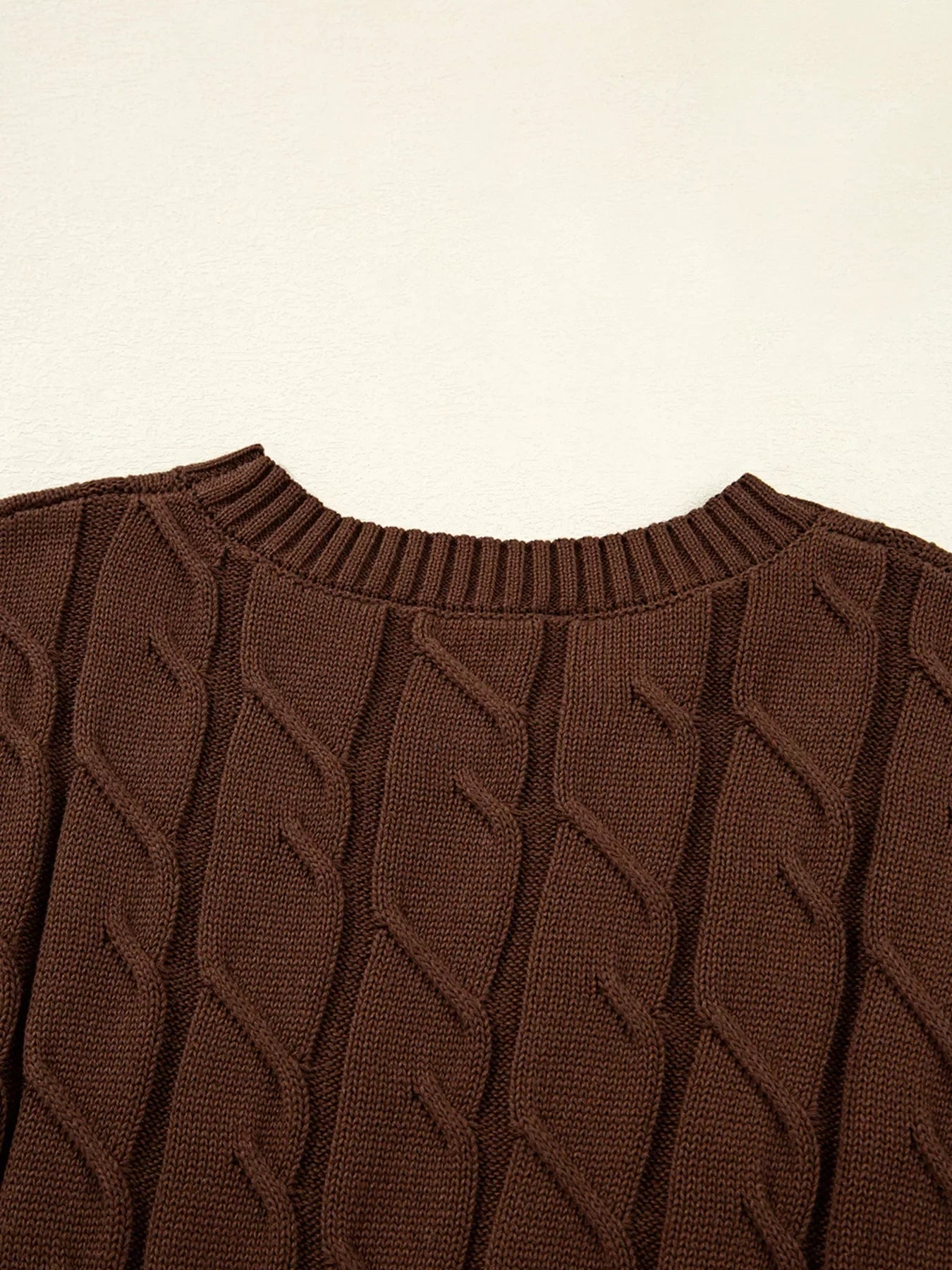 Cable Texture Crew Neck Short Sleeve Sweater Top