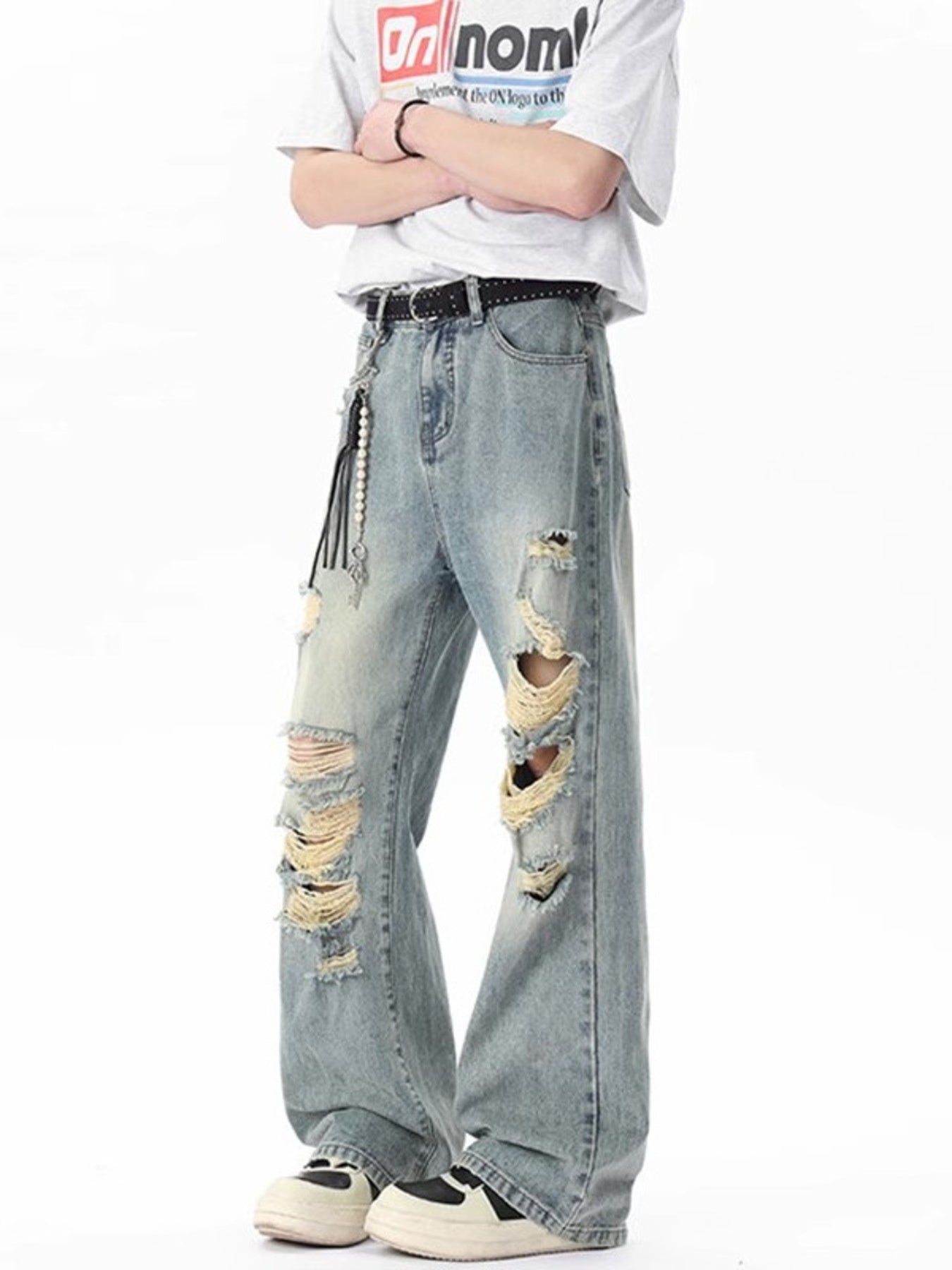 Men's Full Size Distressed Wide Leg Jeans Plus Size