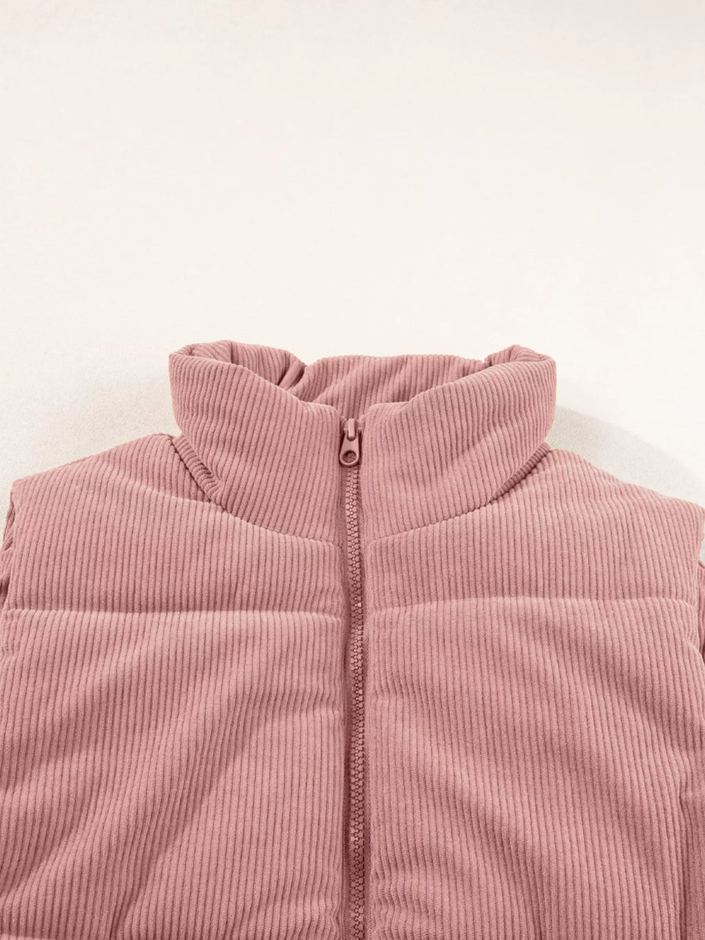 Corduroy Stand Neck Zipped Puffer Vest
