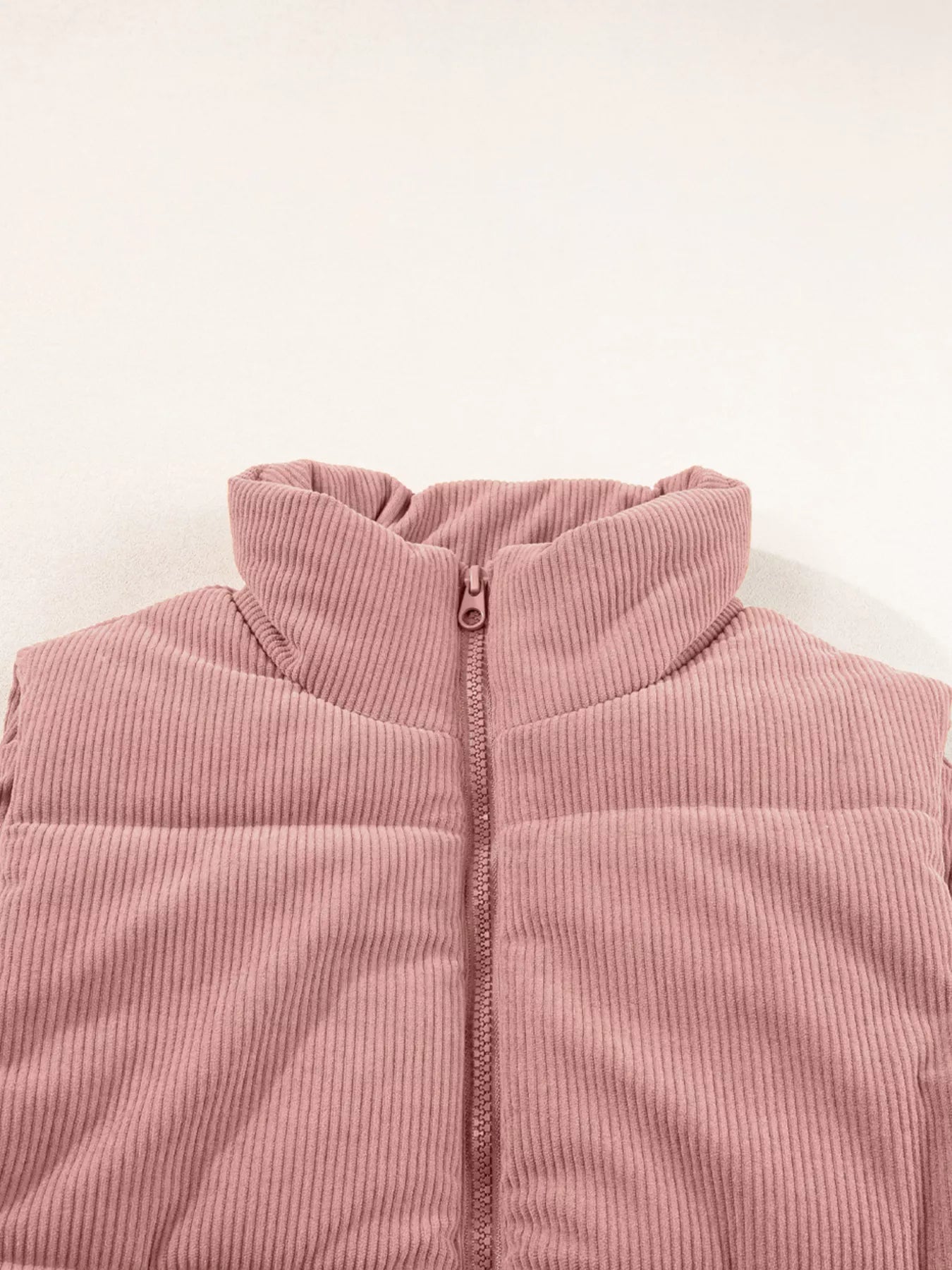Corduroy Stand Neck Zipped Puffer Vest