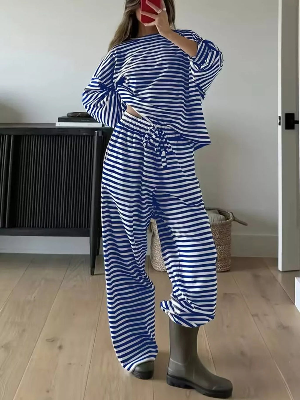 Striped Long Sleeve Top and Pants Set