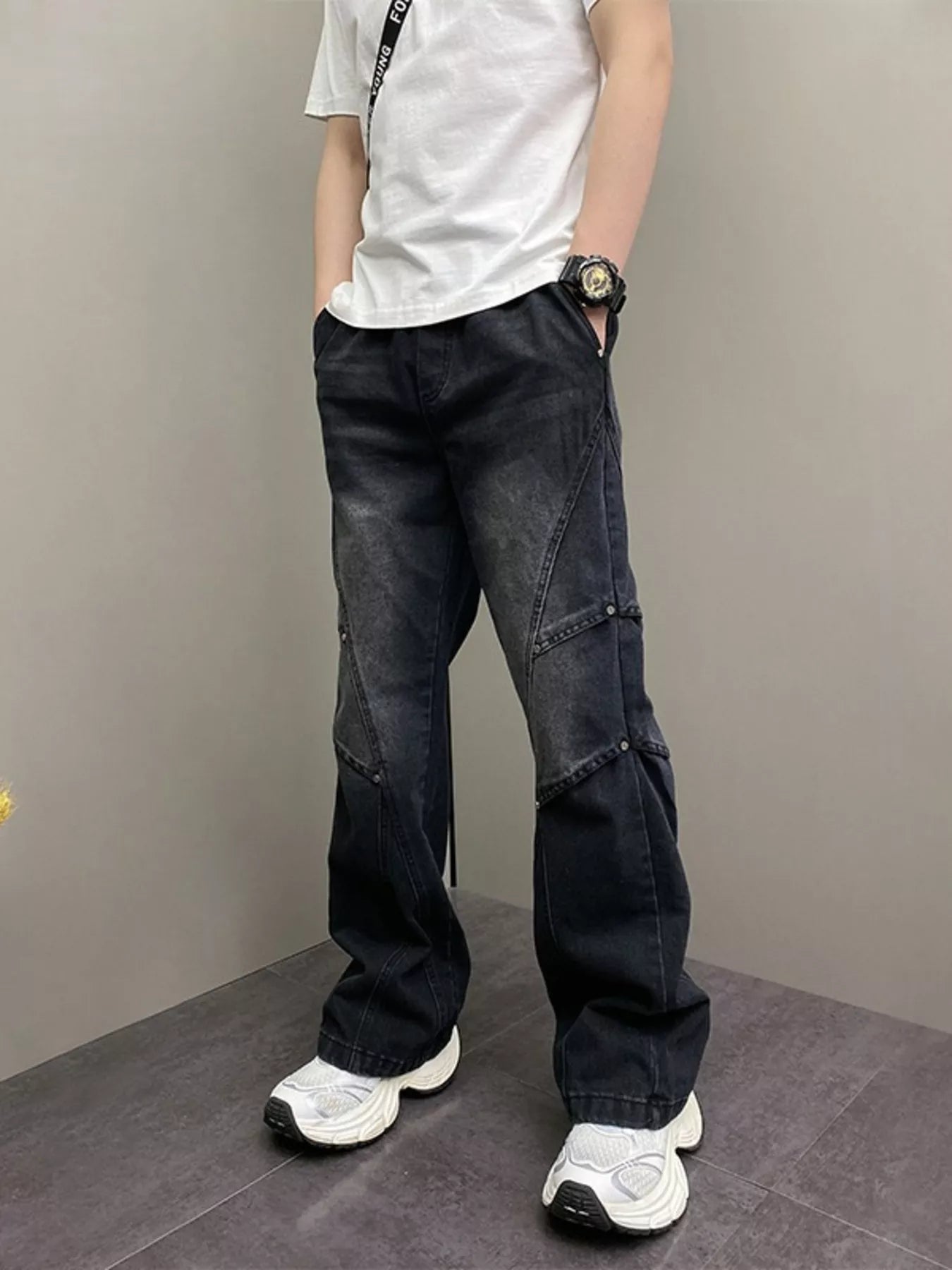 Men's Full Size Vintage Wash Wide Leg Jeans Plus Size