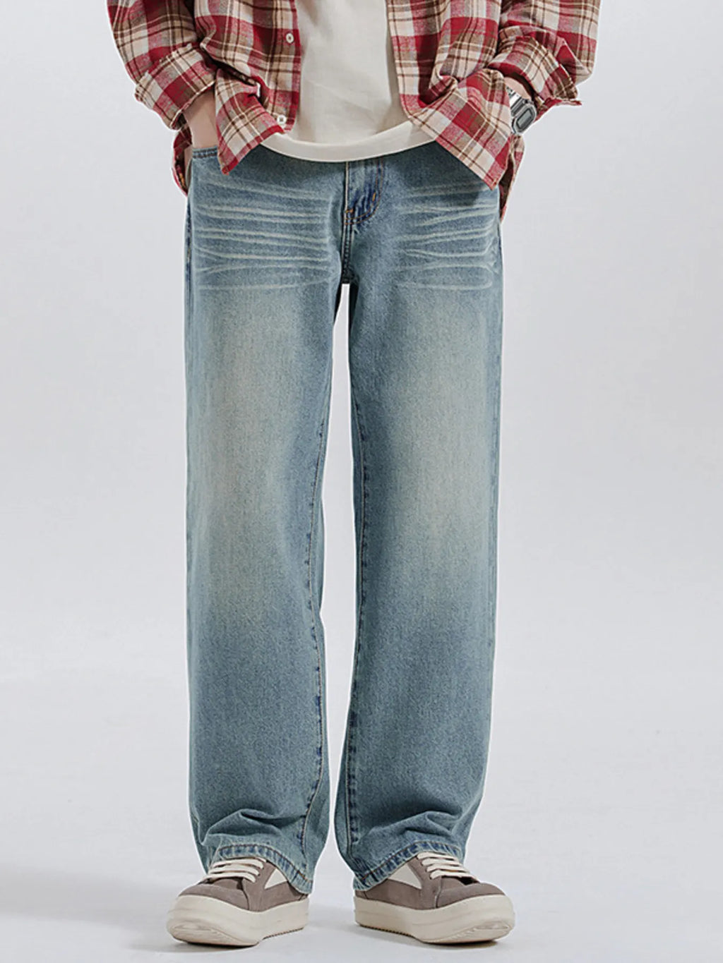 Men's Wide Leg Washed Jeans