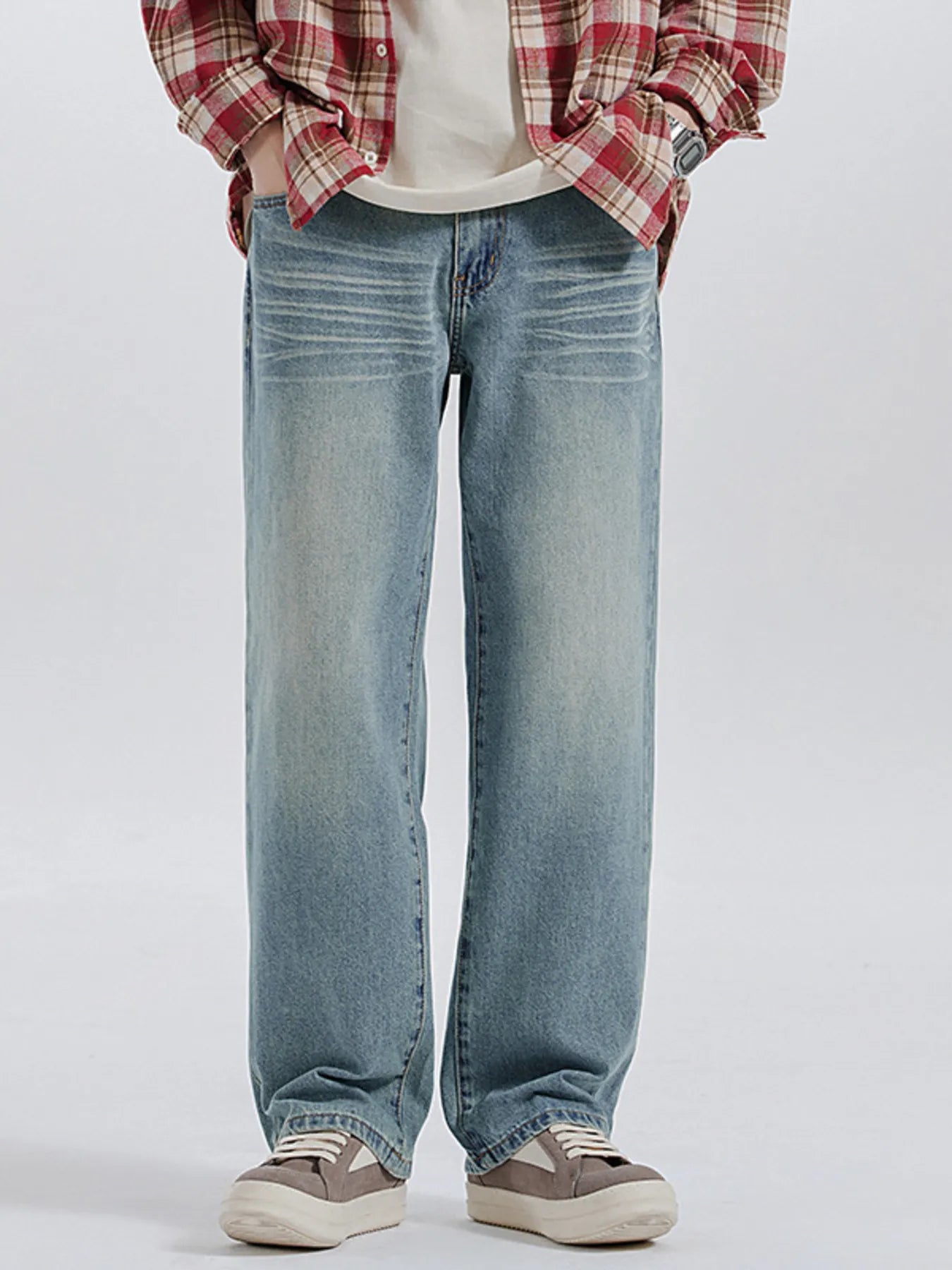 Men's Wide Leg Washed Jeans