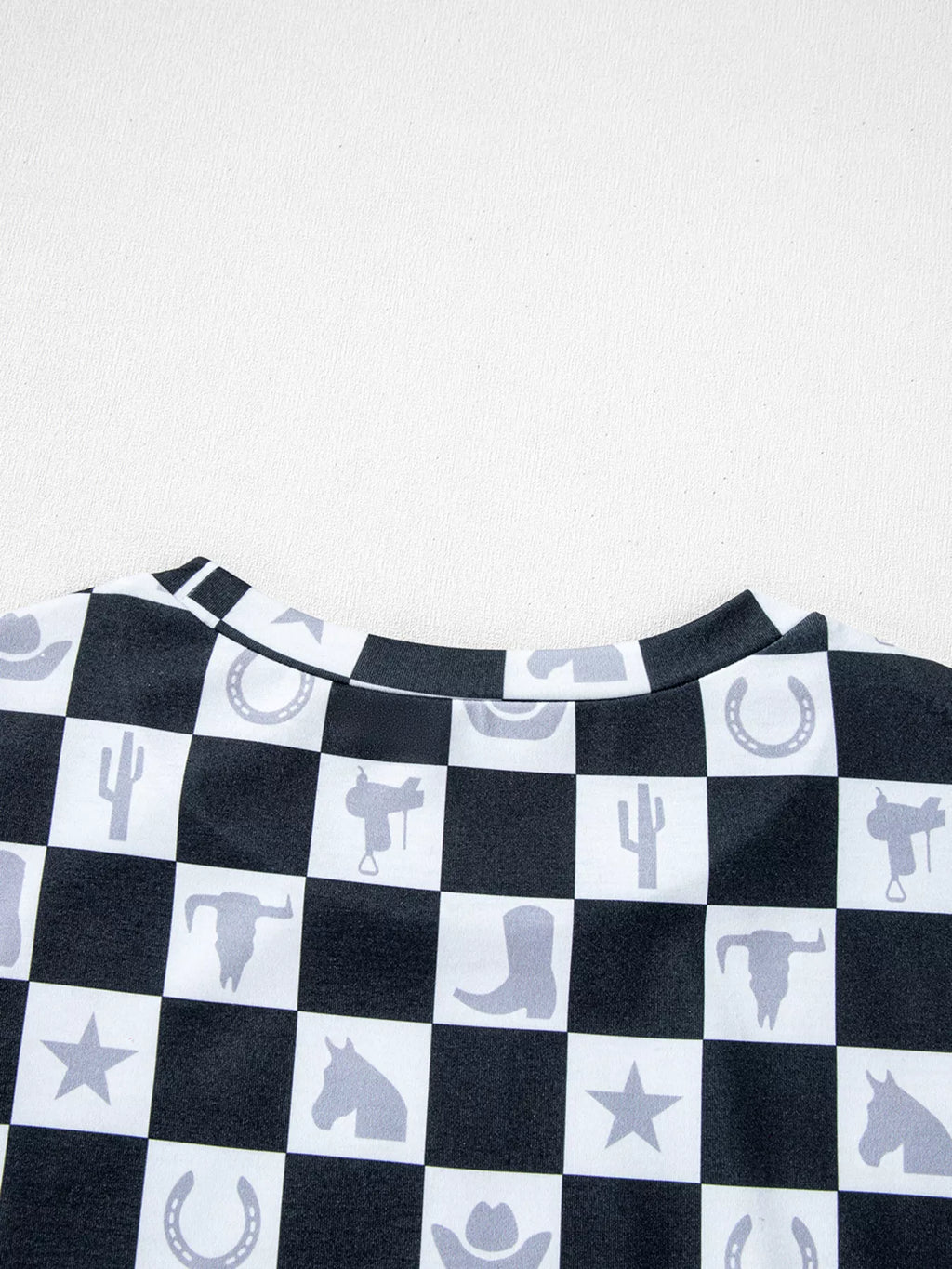 Western Checkerboard Print Side Split T Shirt