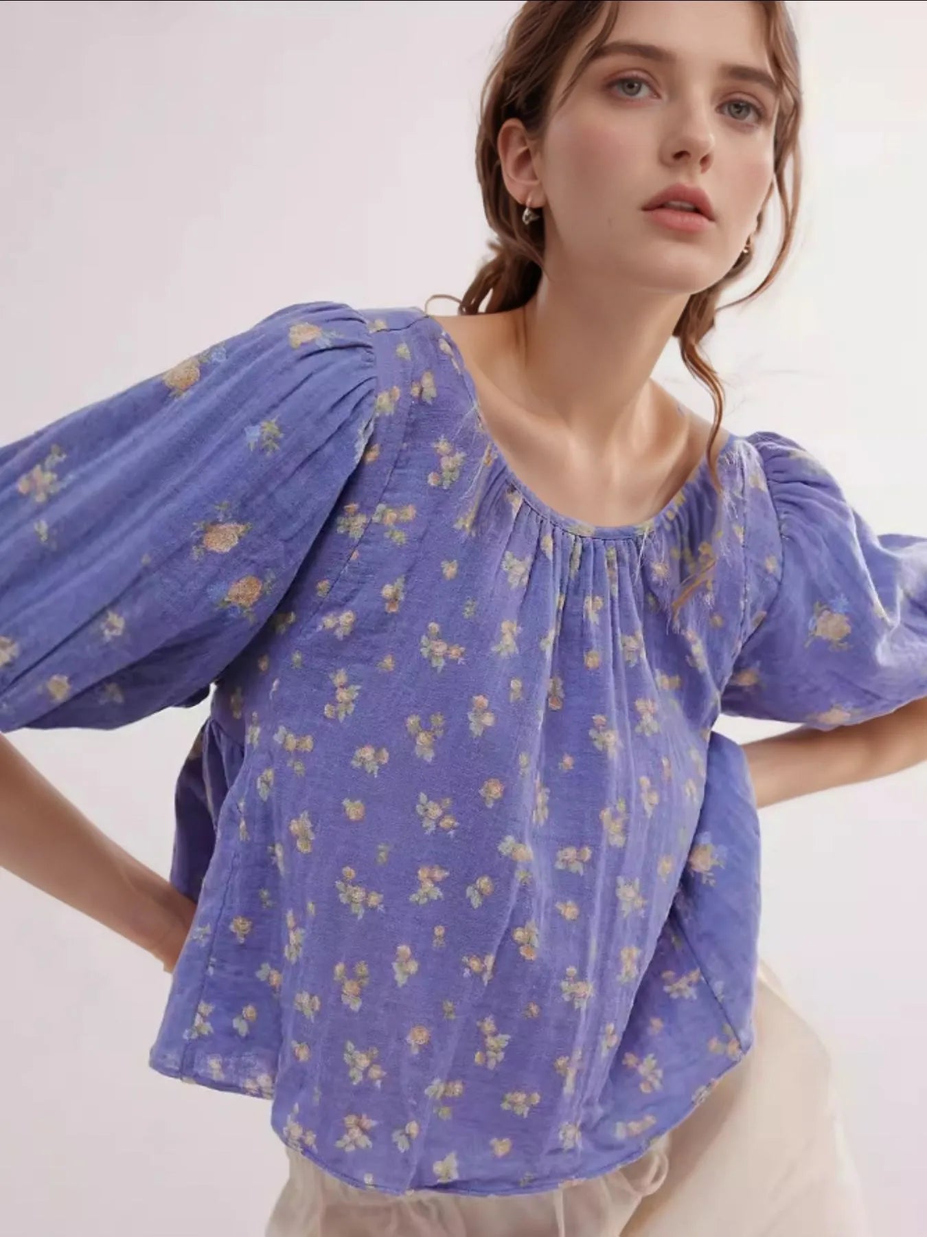 Bow Back Puff Sleeve Blouse