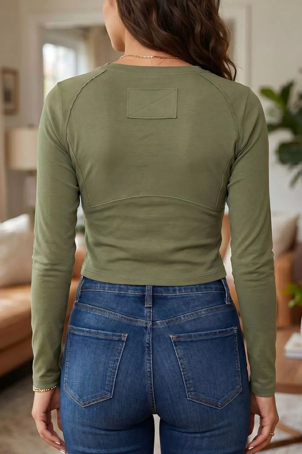 Long Sleeve Round Neck Paneling T-Shirt