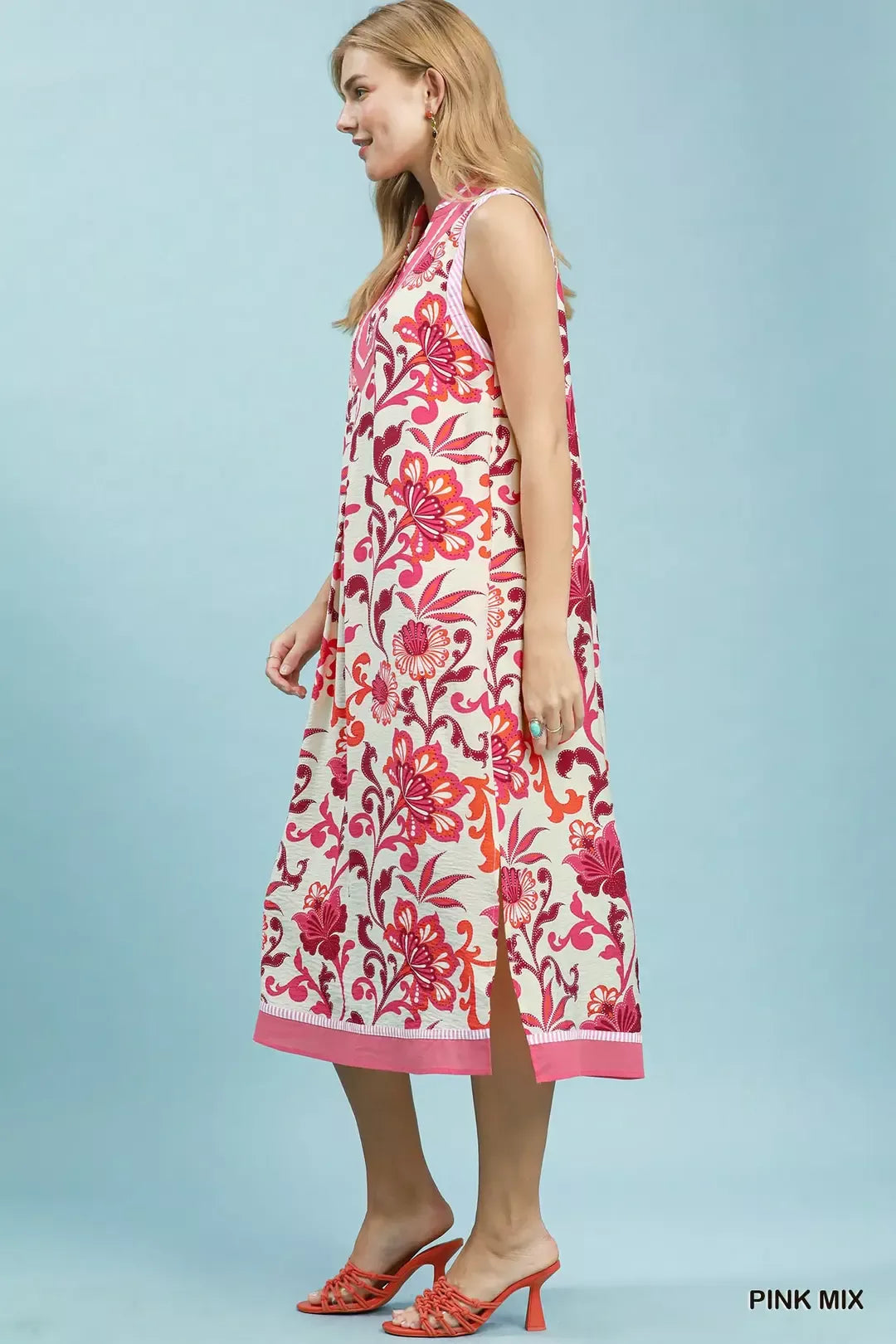 Umgee Floral Scroll Sleeveless Midi Dress
