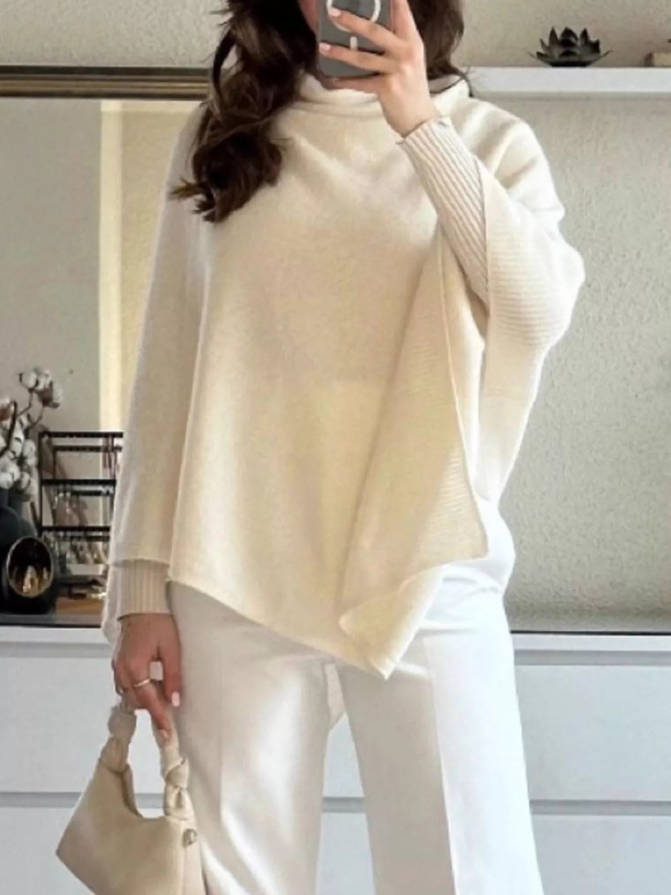 Turtleneck Loose Knit Sweater Poncho