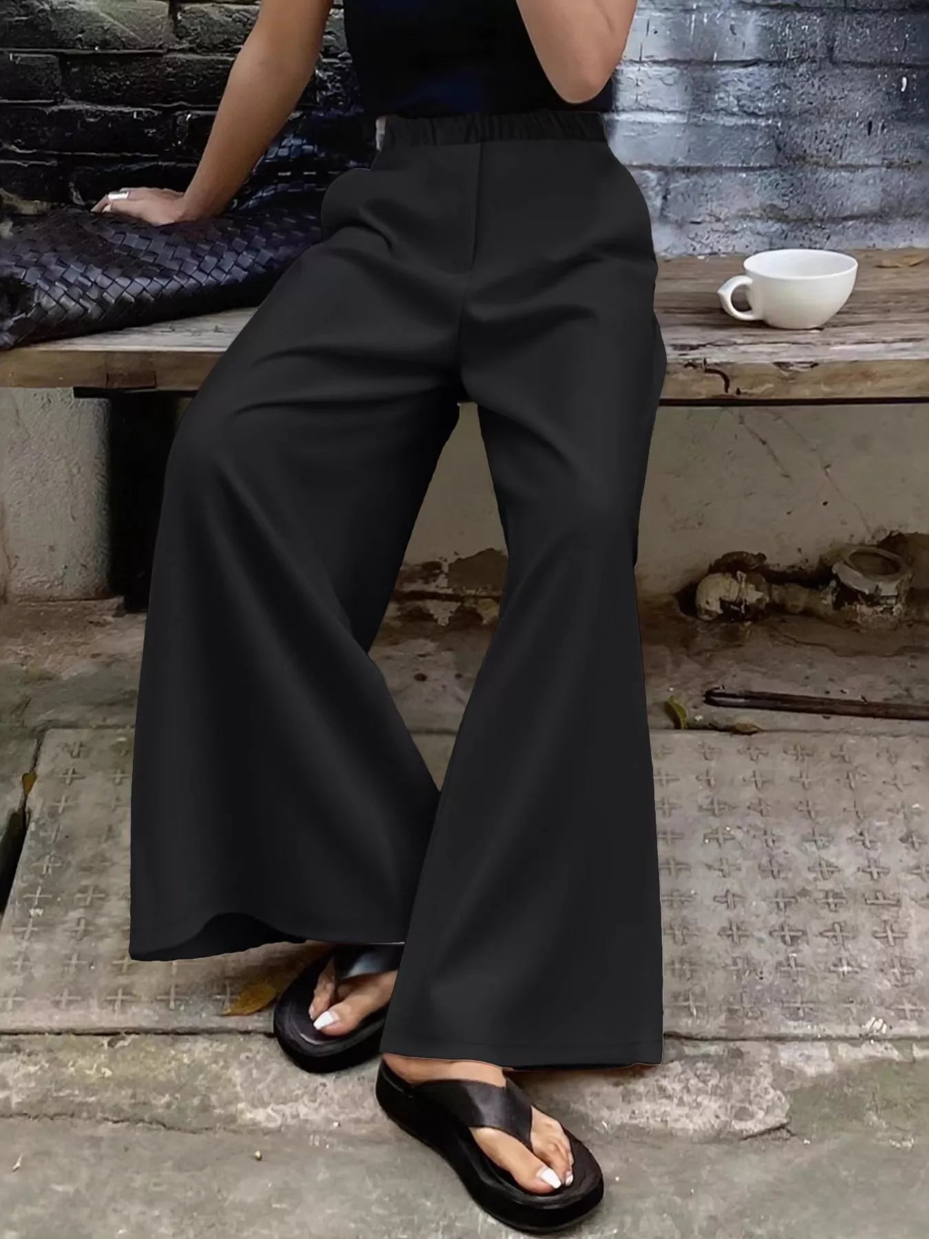 Plus Size Elastic Waist Wide Leg Pants