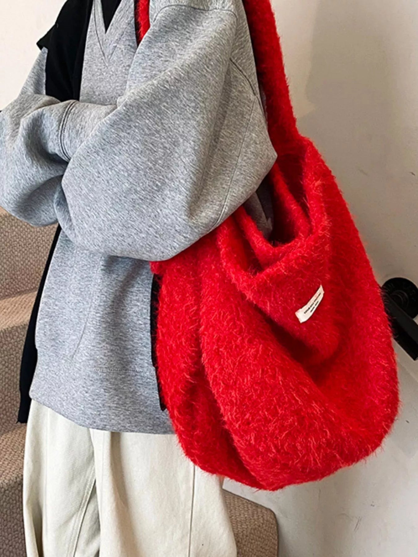Fuzzy Solid Color Crossbody Bag