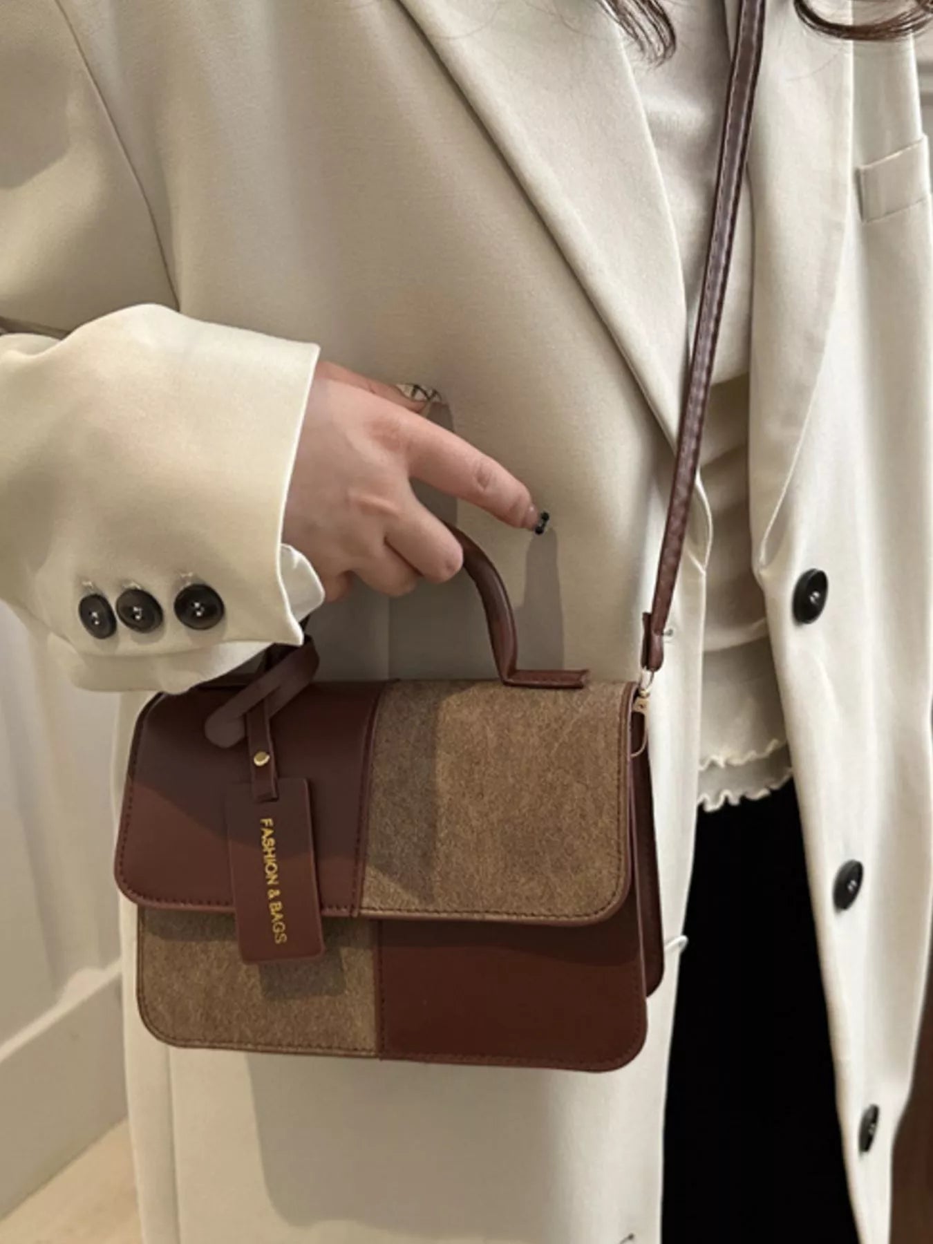 Color Block Flap Crossbody Bag with Top Handle