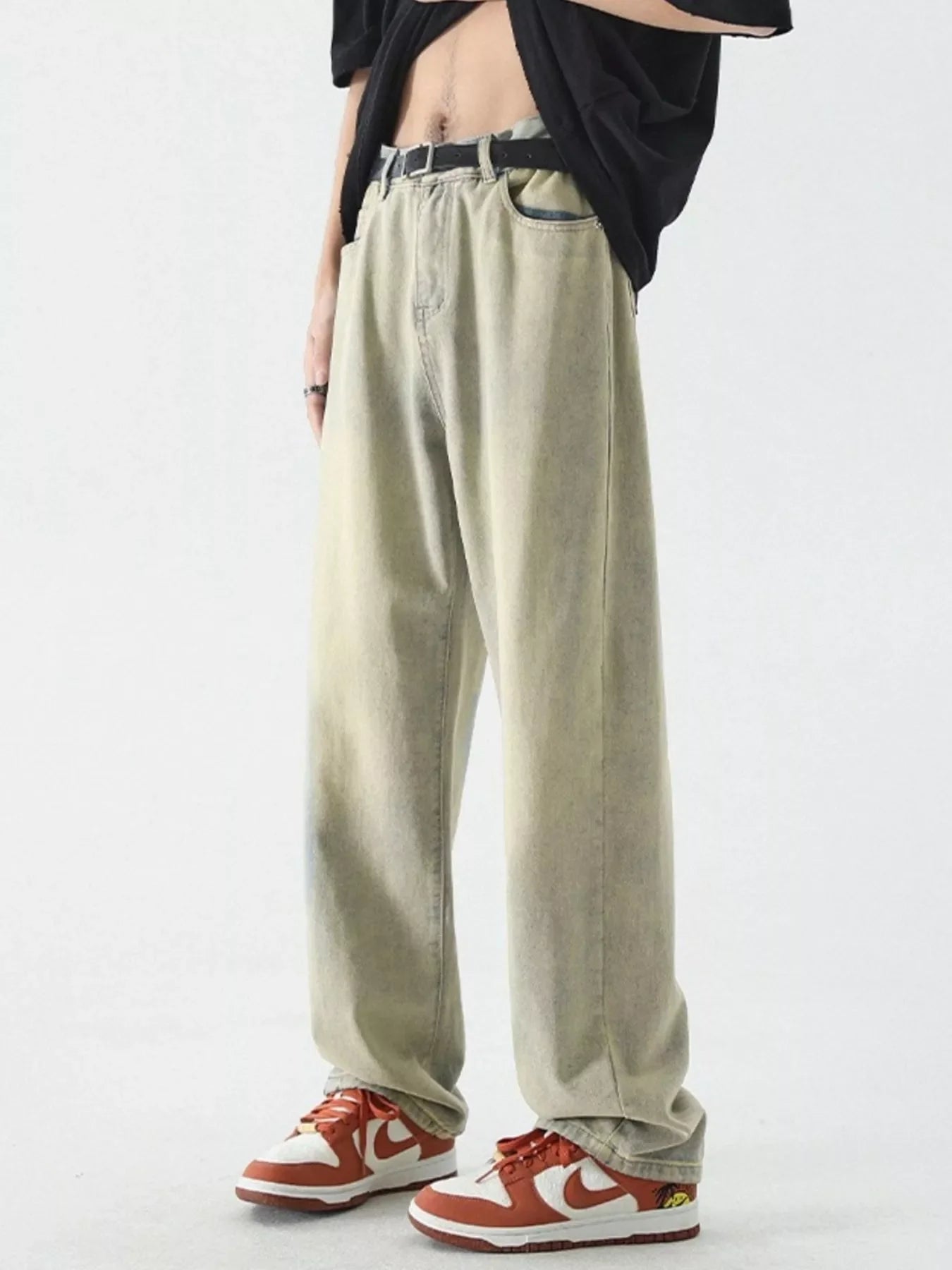 Men's Full Size Vintage Wash Wide Leg Jeans Plus Size