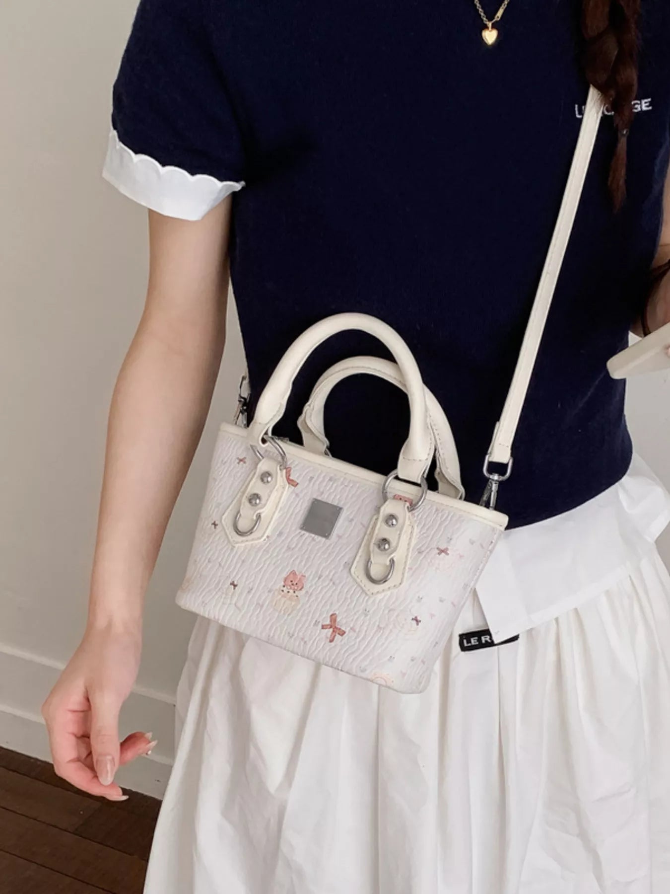 Plush Charm Patterned Crossbody Bag