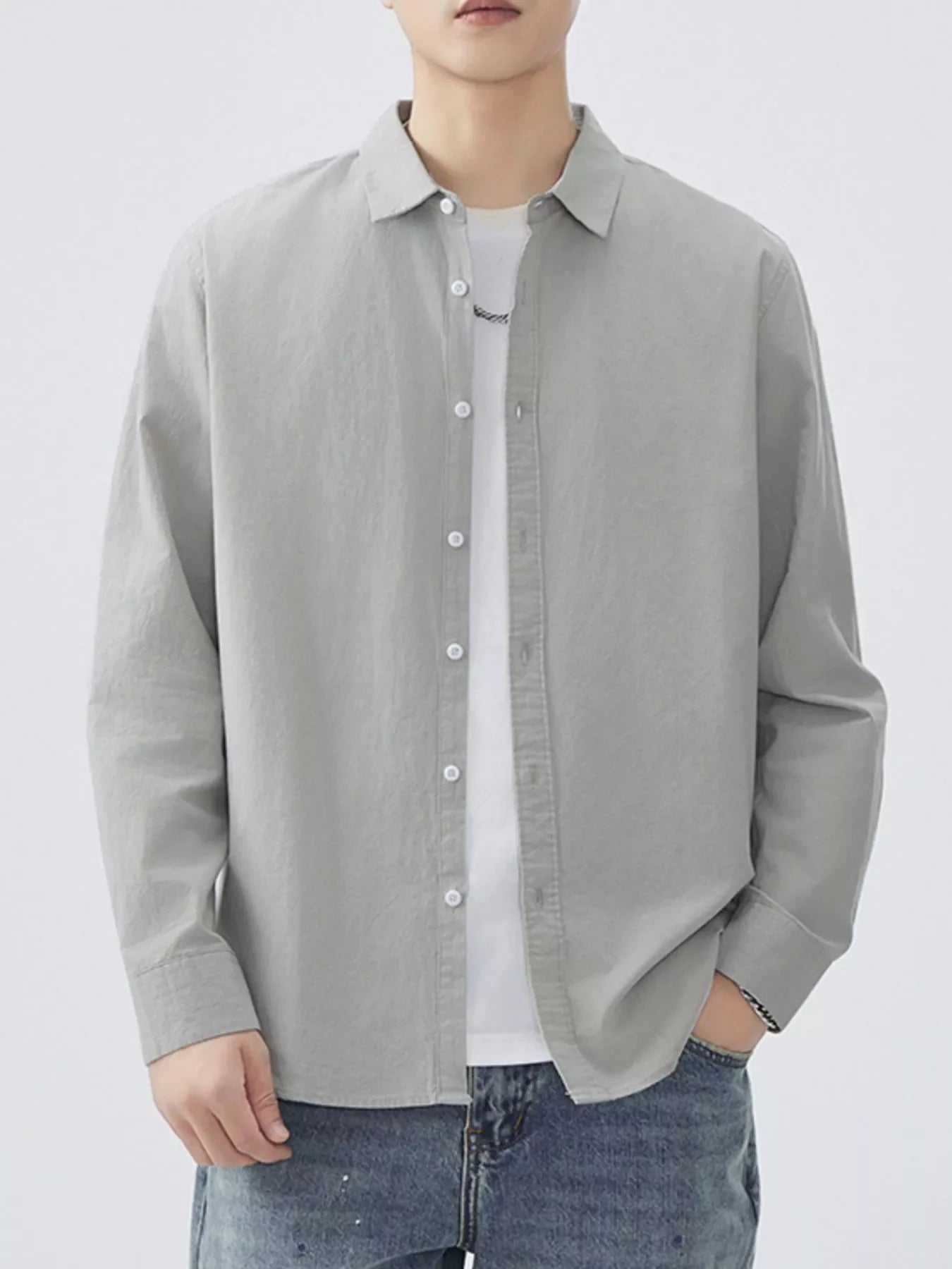 Men's Plus Size Long Sleeve Button-Up Shirt