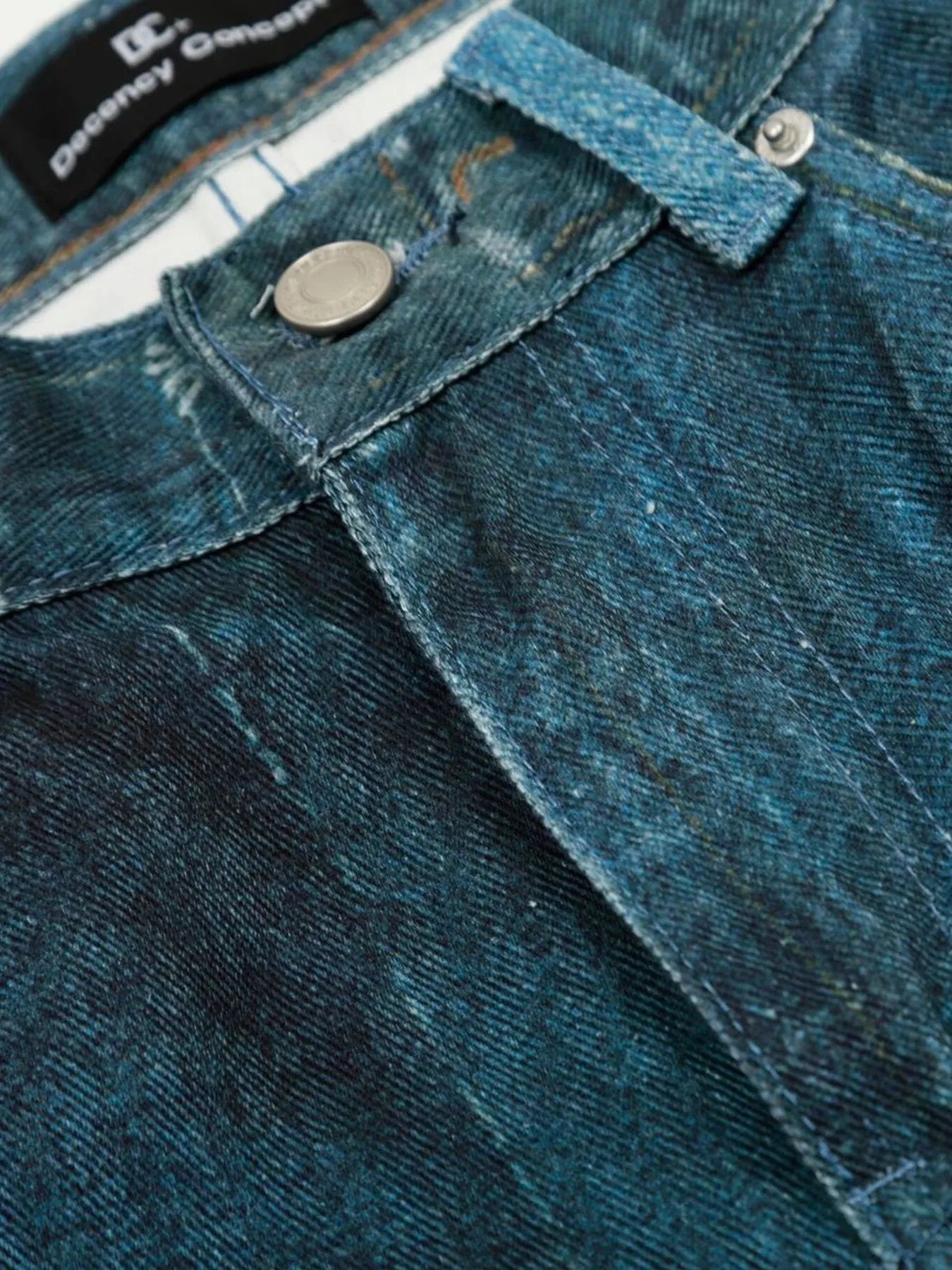 Men's Washed Patchwork Wide Leg Curved Jeans