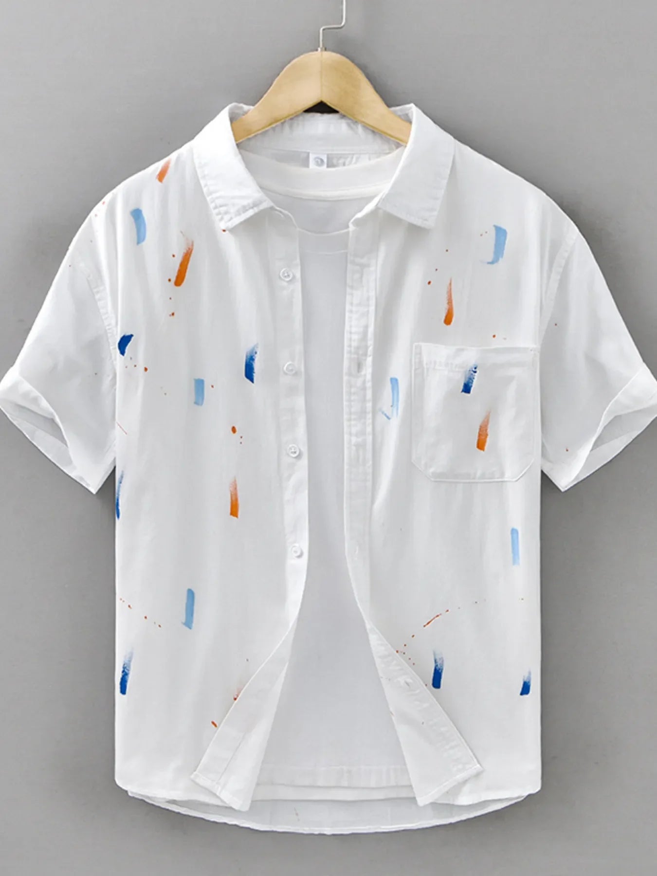Men's Plus Size Printed Button Up Short Sleeve Shirt
