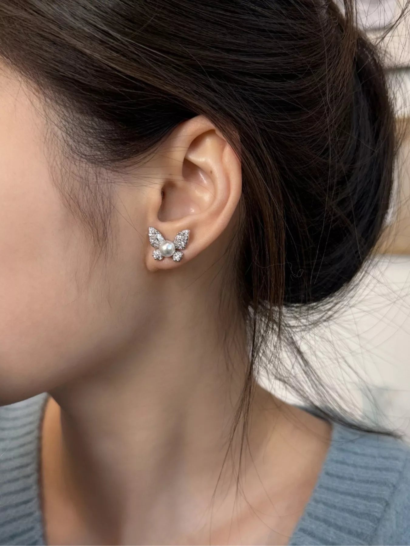 Butterfly Pearl Stud Earrings