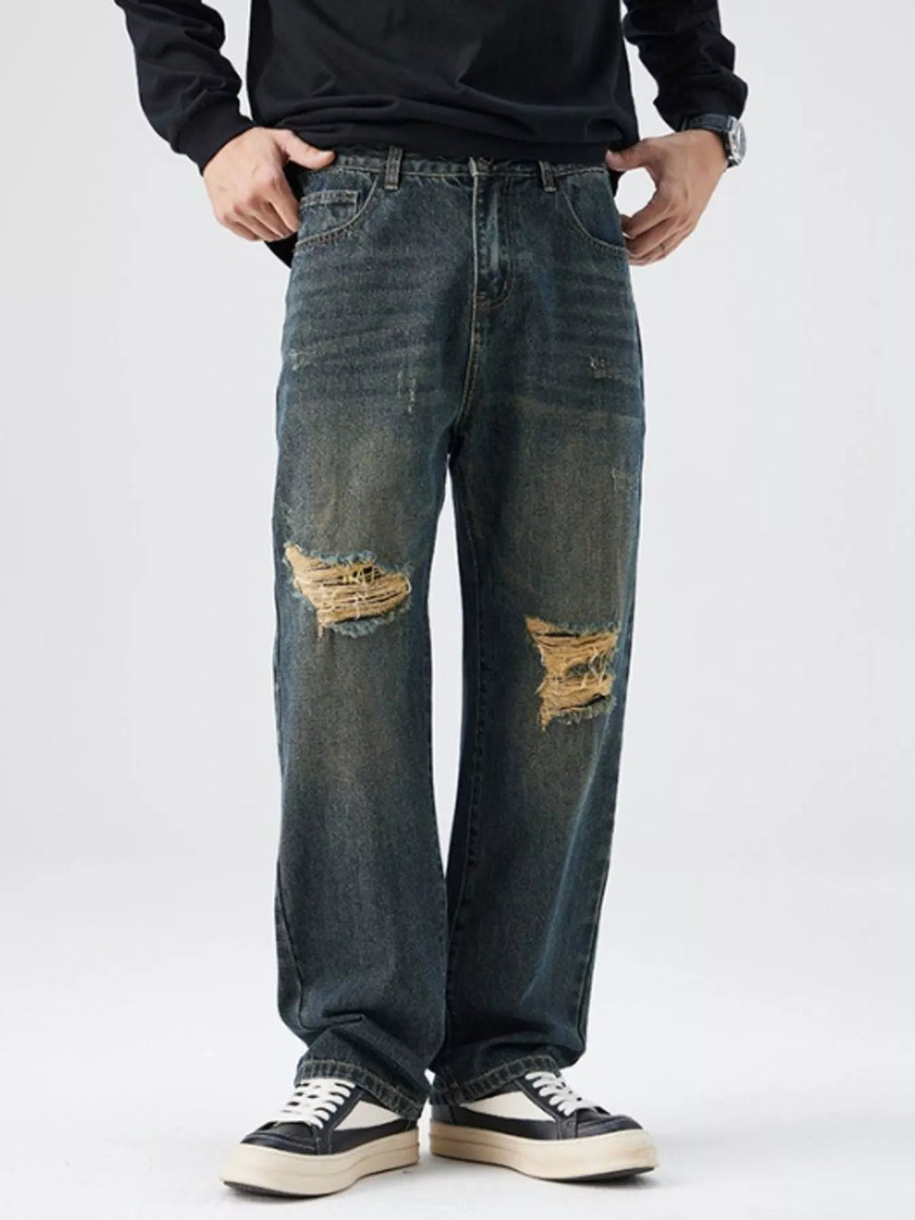 Men's Distressed Wide Leg Jeans