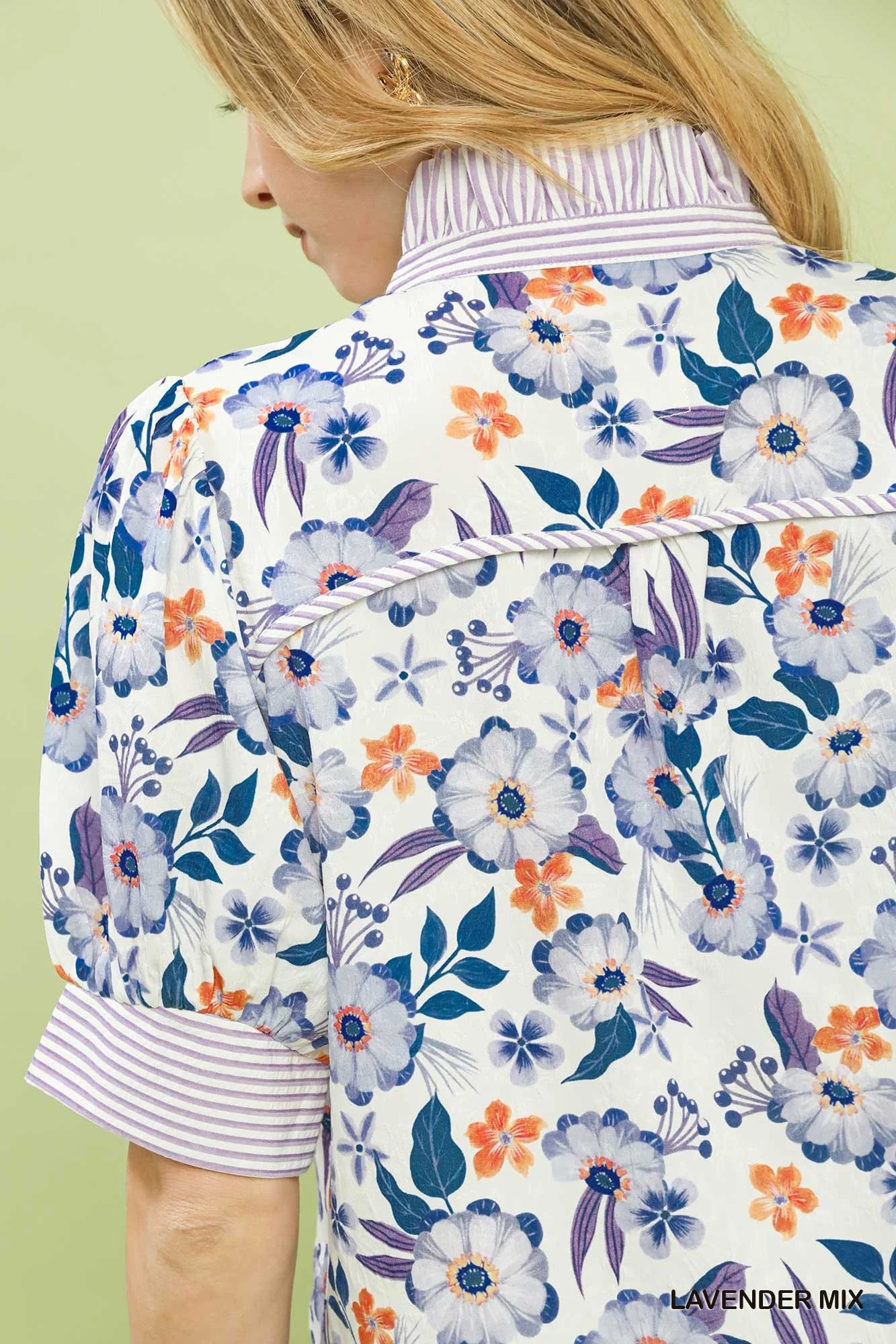 Umgee Floral Print Jacquard Ruffle Top