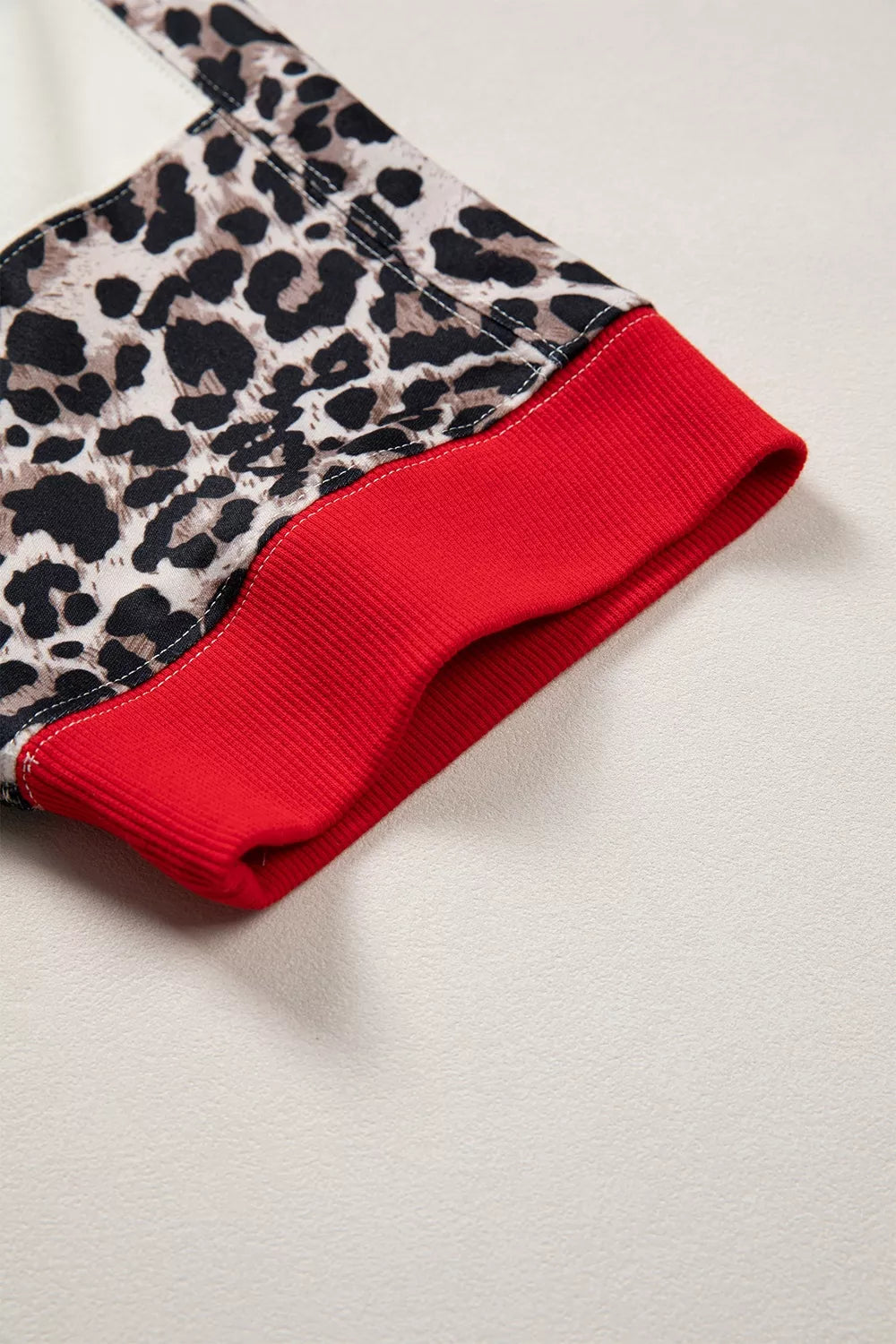 Leopard Block Patchwork Uneven Hem Short Sleeve Top