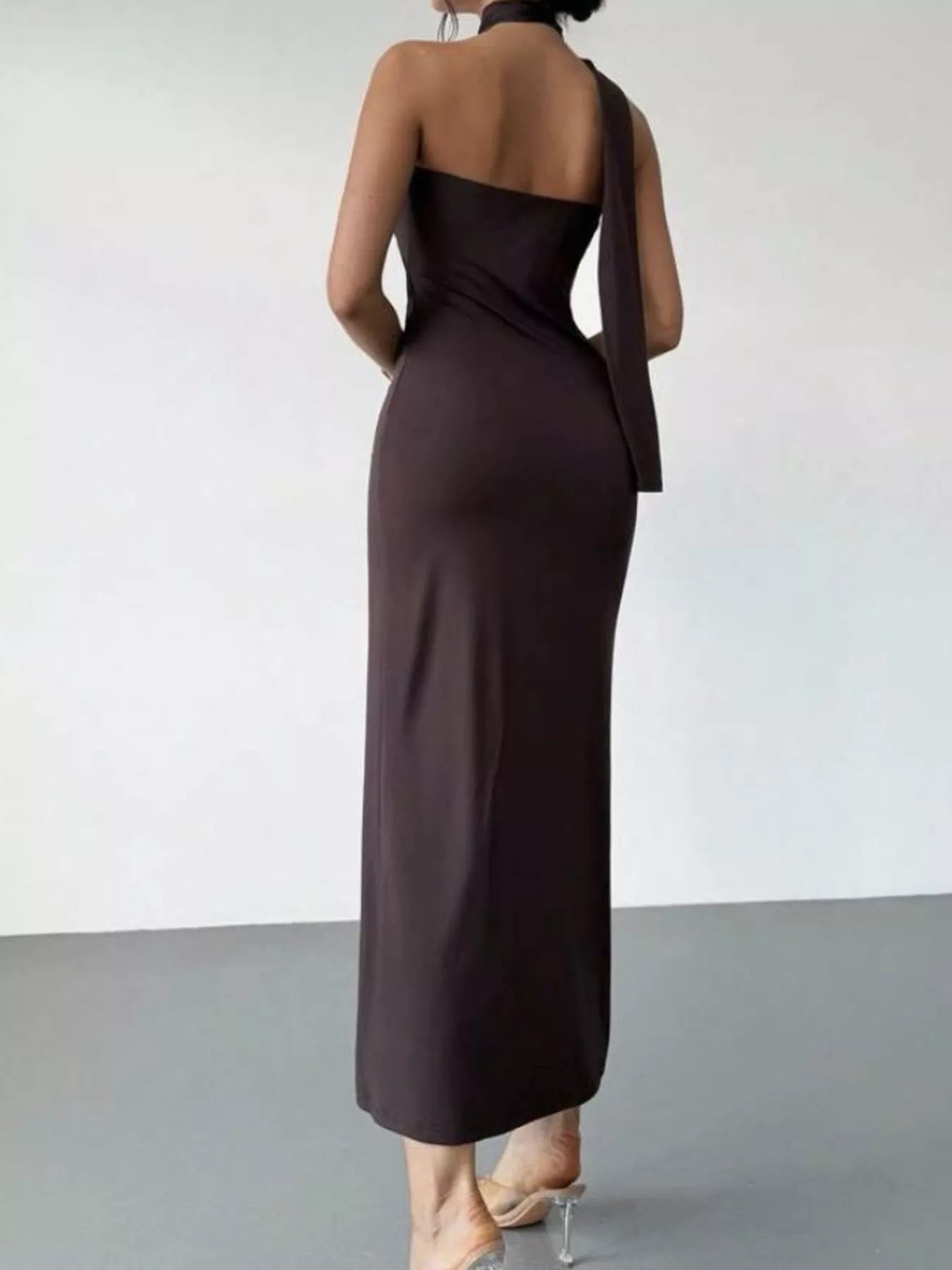 Halter Neck Ruched Bodycon Midi Dress