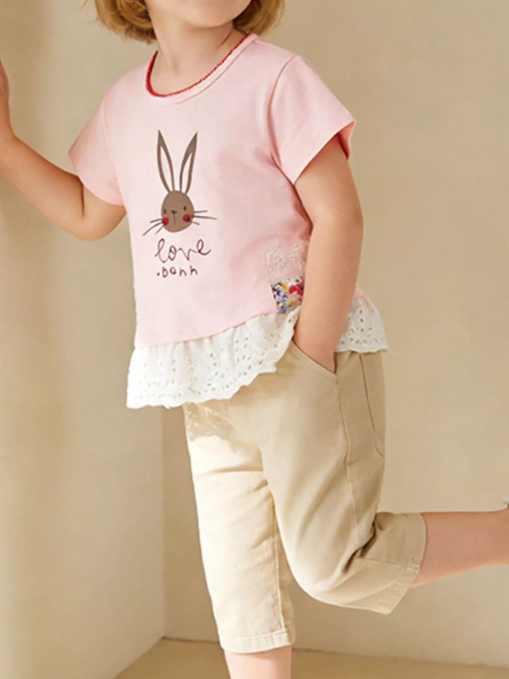 Children's Bunny Graphic Ruffle Hem T-Shirt