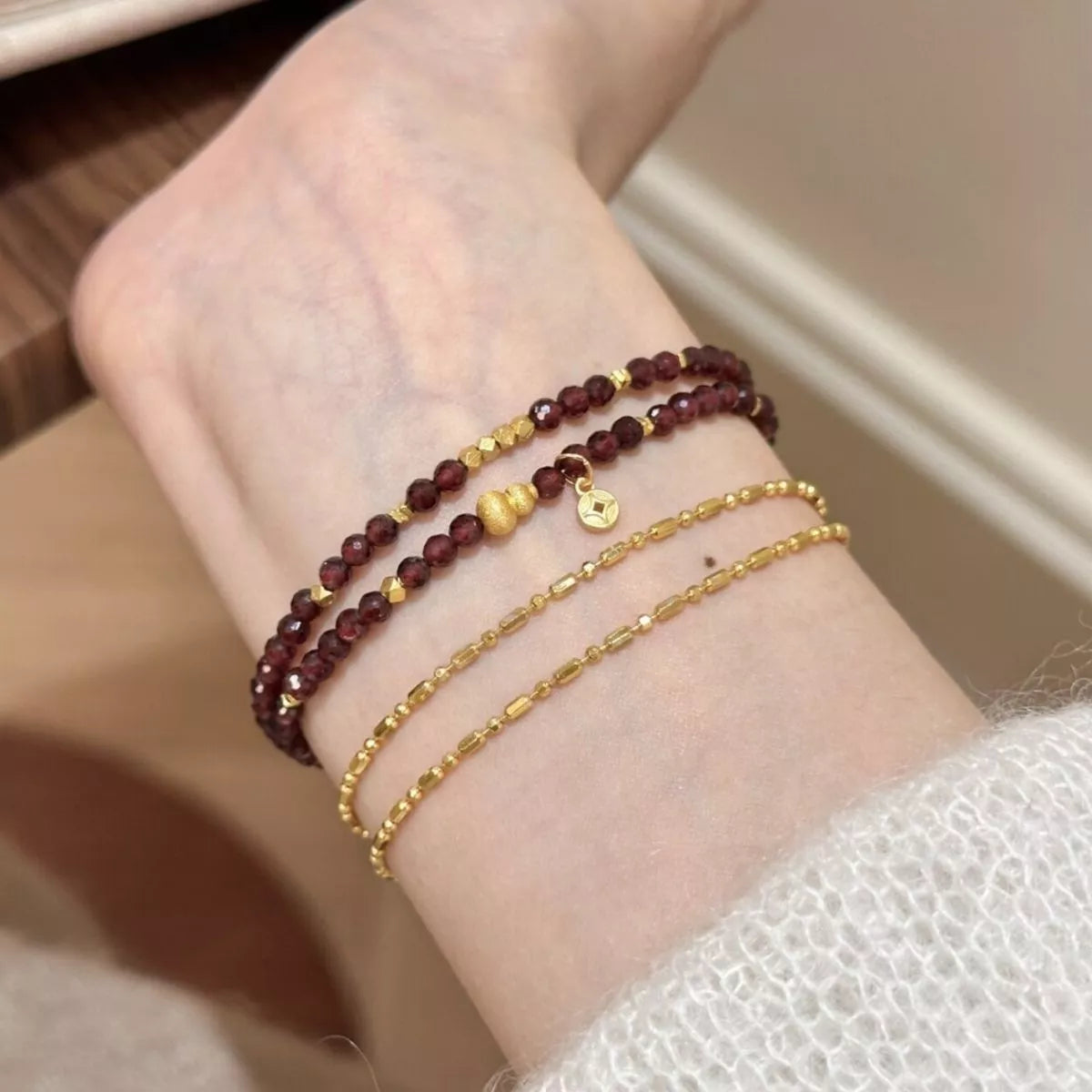 Double Layered Beaded Bracelet with Gold Accents