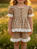 Children's Gingham Ruffle Trim Top and Shorts Set