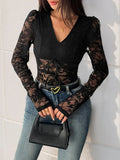 Lace Long Sleeve V-Neck Bodysuit