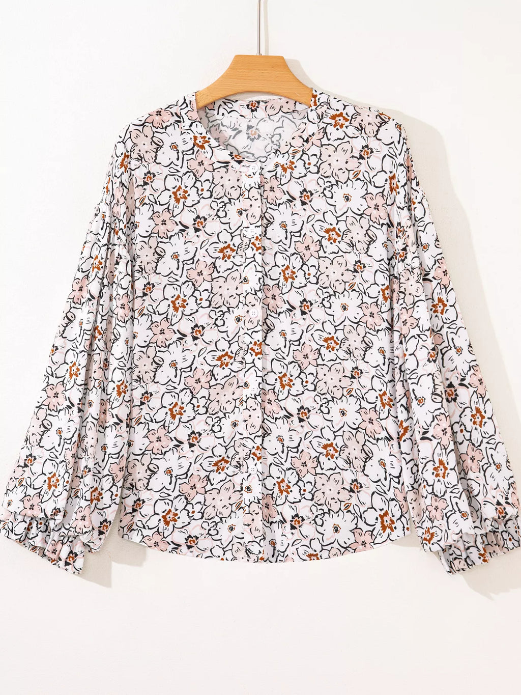 Floral Print Frilled Puff Sleeve Button Down Shirt