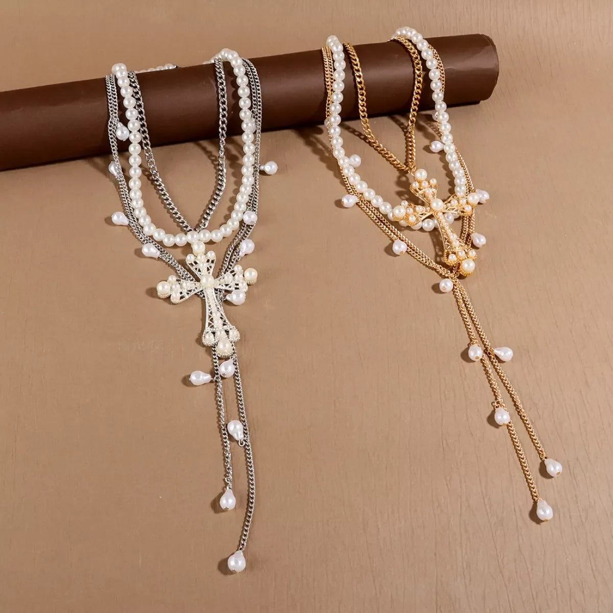 Pearl Cross Pendant Necklace 3 Piece Set