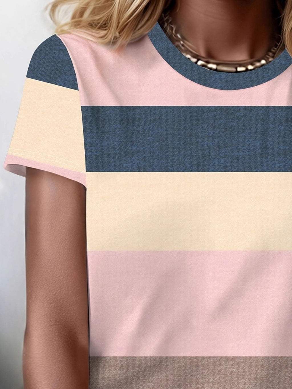 Plus Size Striped Casual Round Neck T-Shirt