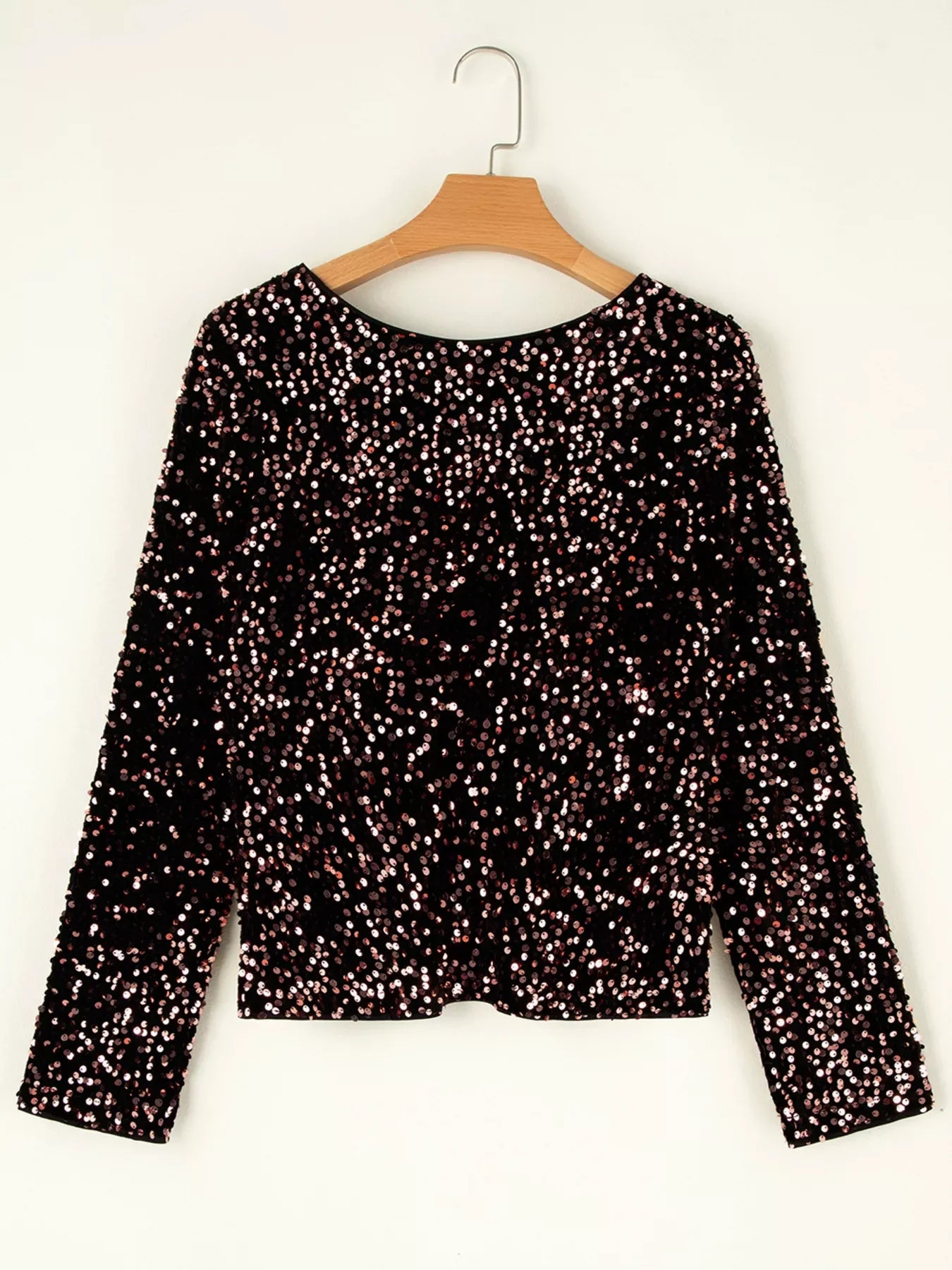 Sequin Long Sleeve Cutout Back Top