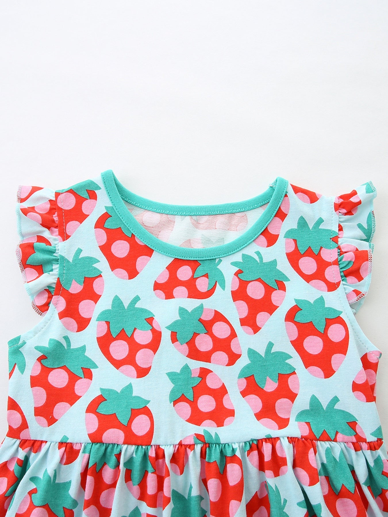 Children's Strawberry Print Ruffle Sleeve Casual Dress