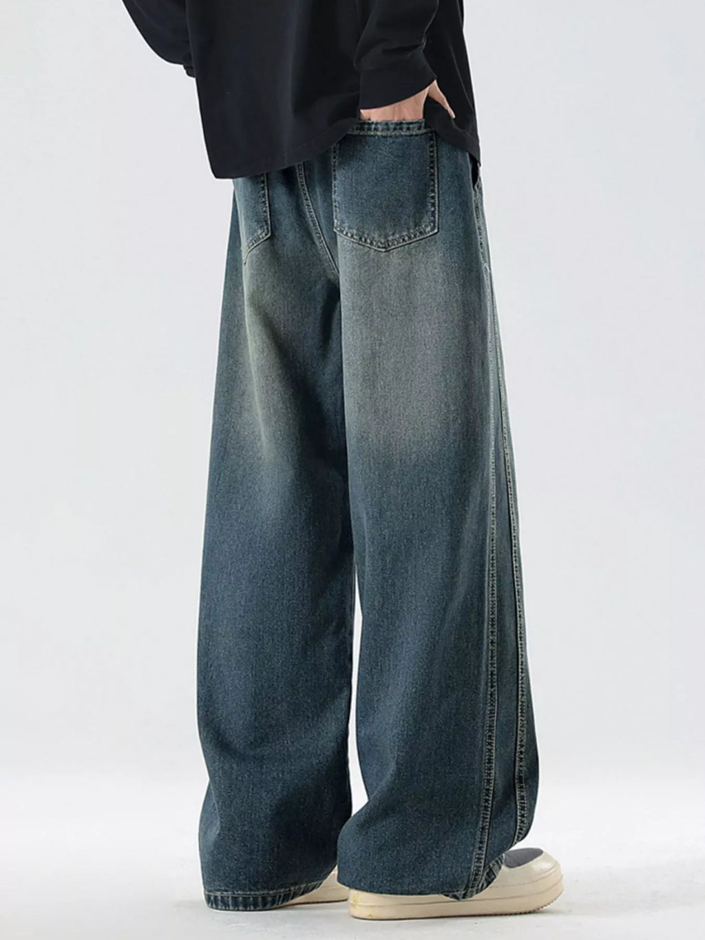 Men's Full Size Wash Wide Leg Jeans Plus Size