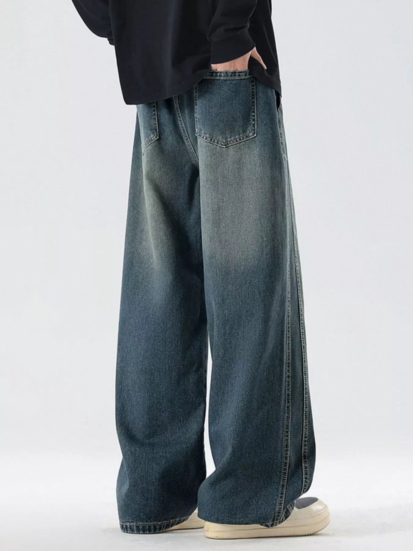 Men's Full Size Wash Wide Leg Jeans Plus Size
