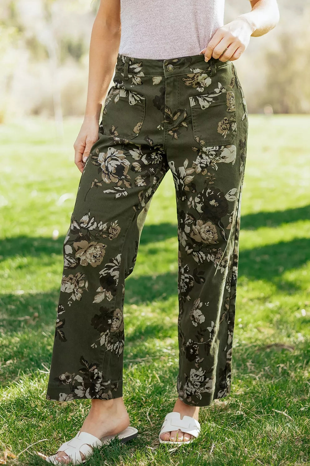 Vintage Style Floral Print High Waist Wide Leg Jeans