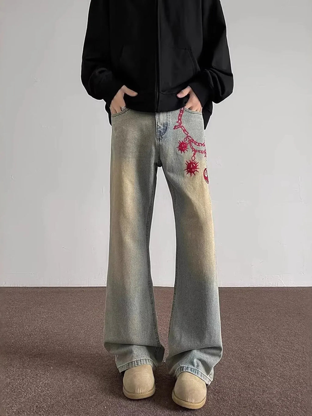 Men's Full Size Embroidered Wide Leg Jeans Plus Size
