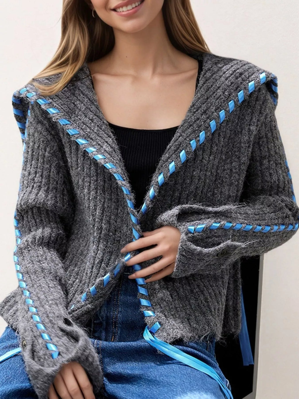 Ribbed Knit Open Front Cardigan