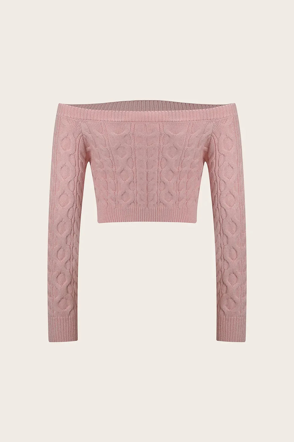 Cable-Knit Off-Shoulder Long Sleeve Sweater