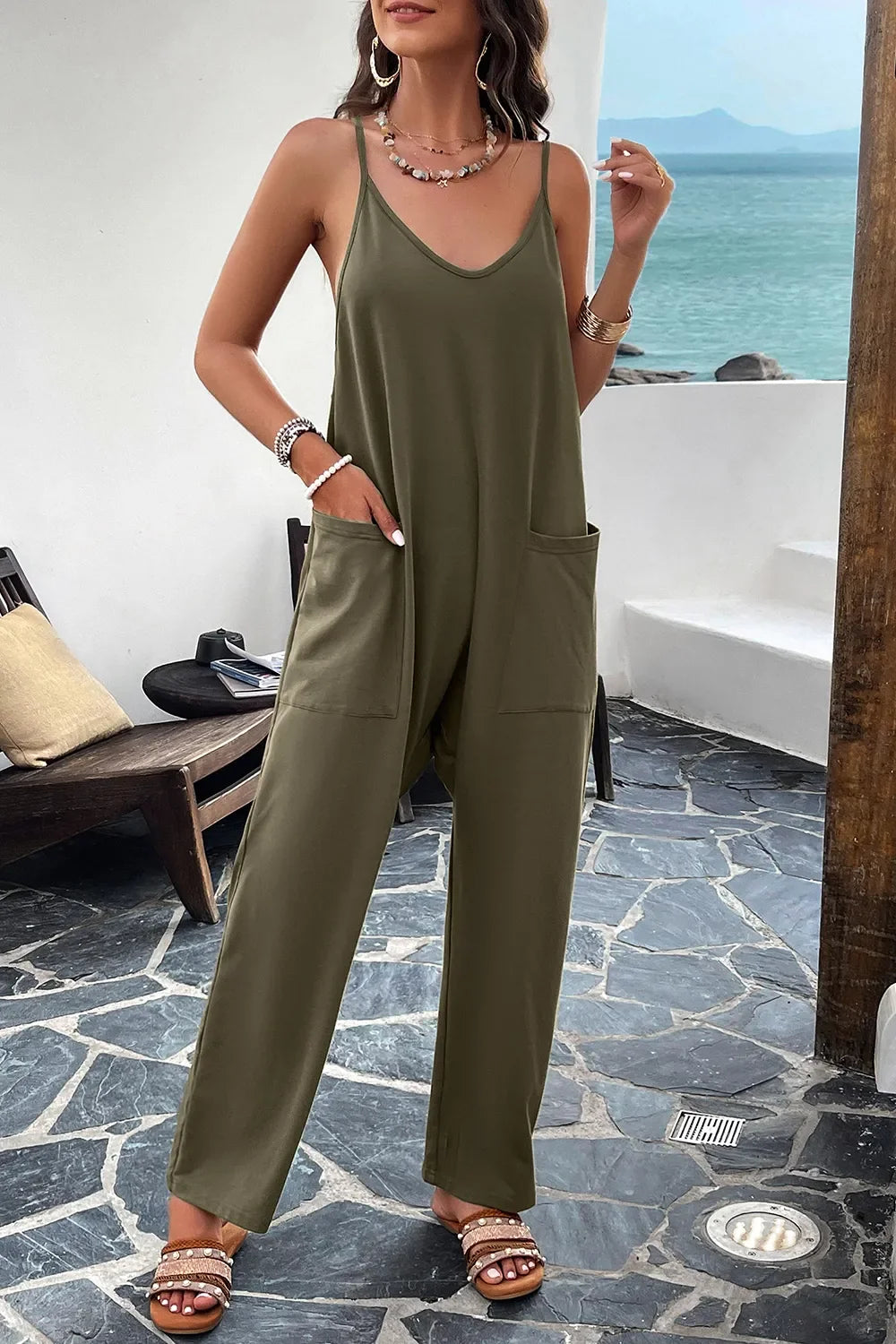 Devine Pocketed Spaghetti Strap Overalls