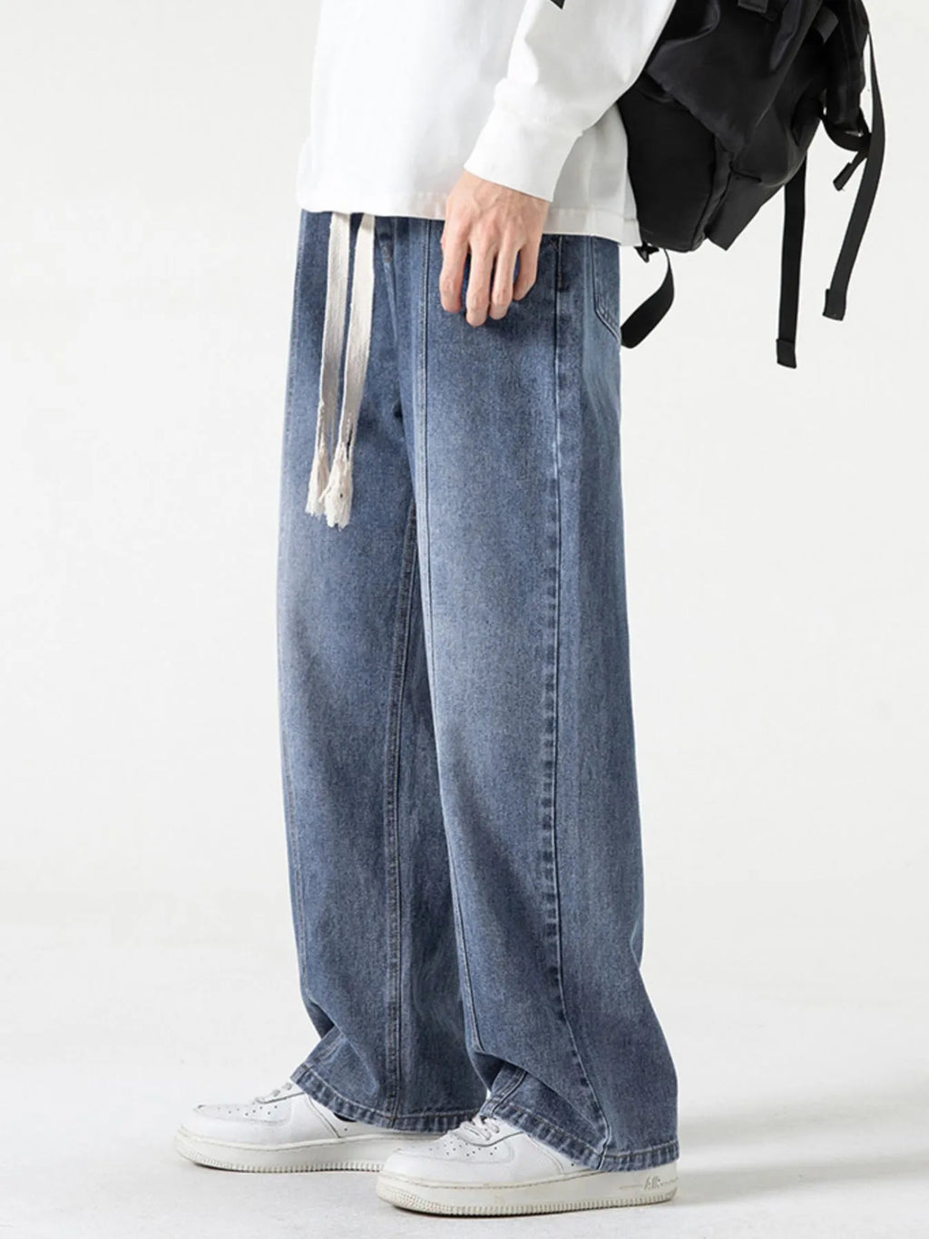 Men's Full Size Drawstring Wide Leg Jeans Plus Size