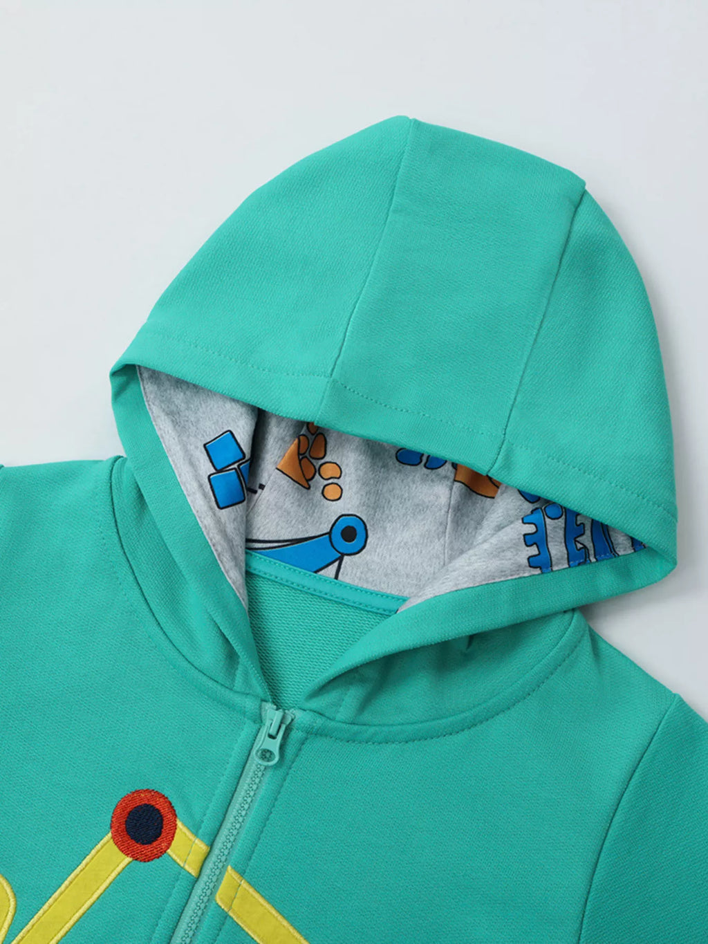 Children's Cartoon Construction Vehicle Zip-Up Hoodie