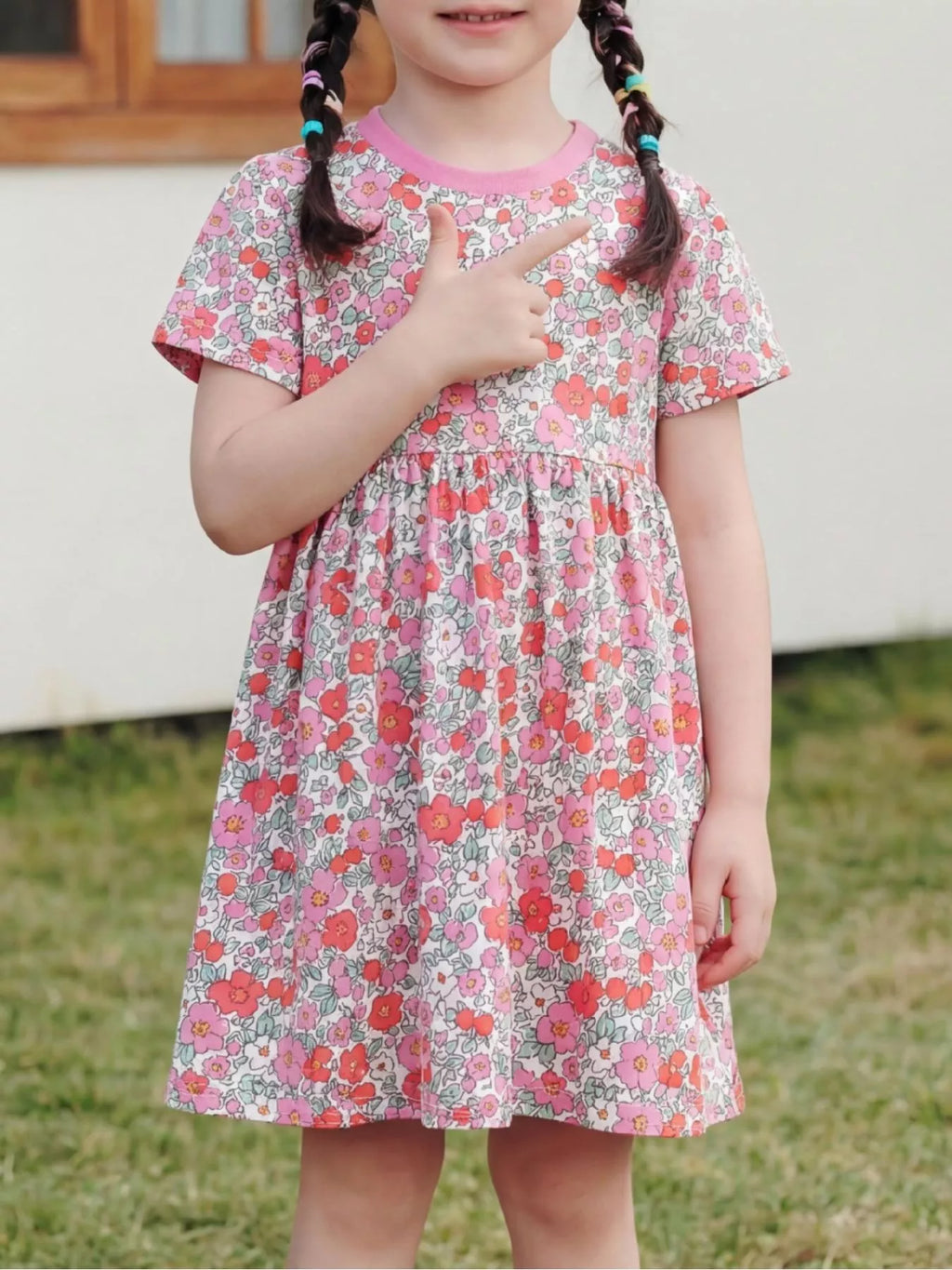 Children's Floral Print Short Sleeve A-Line Dress