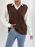 Cable-Knit Button-Up Sweater Vest